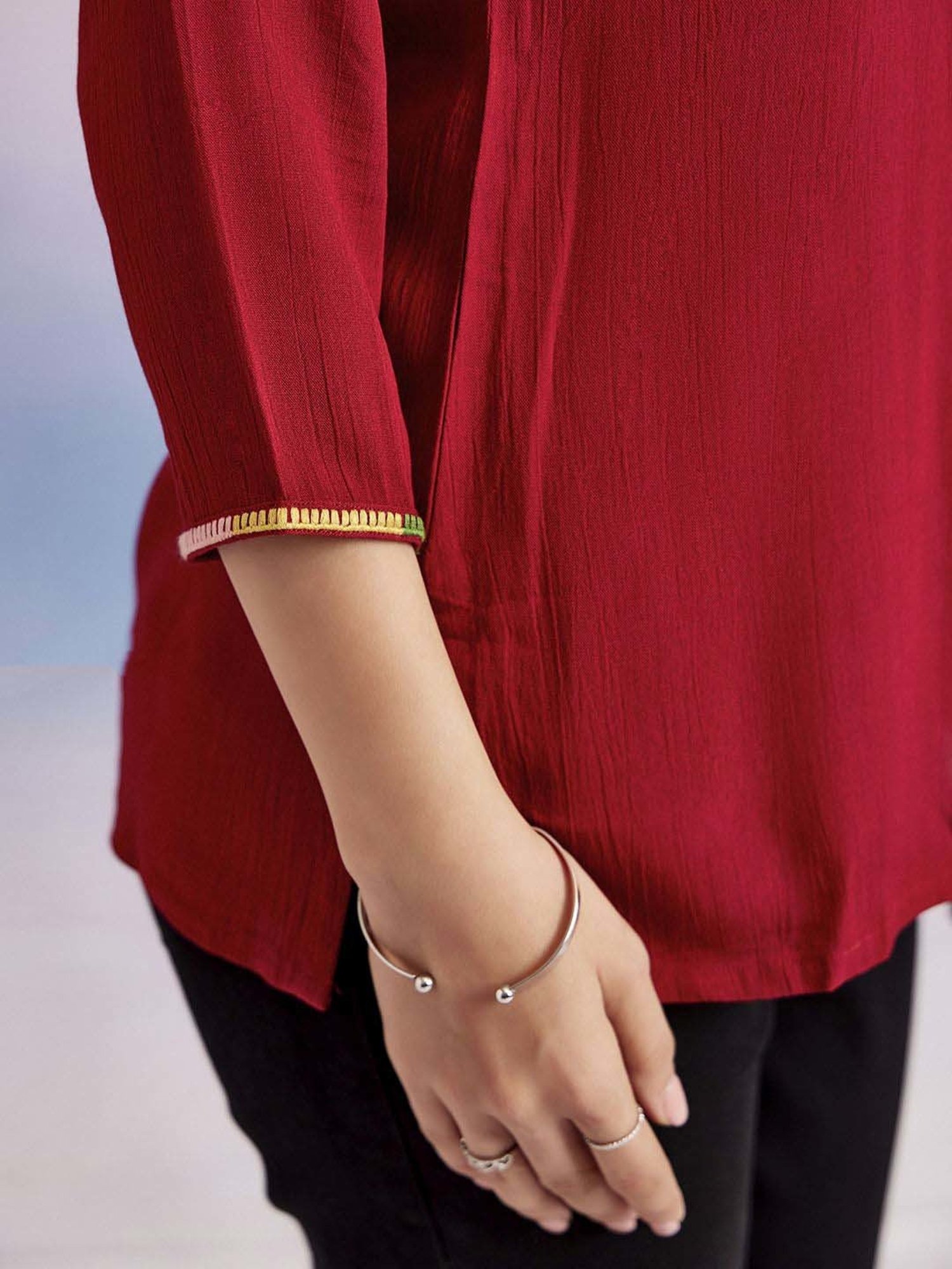 Jaipur Kurti Red Embroidered Top