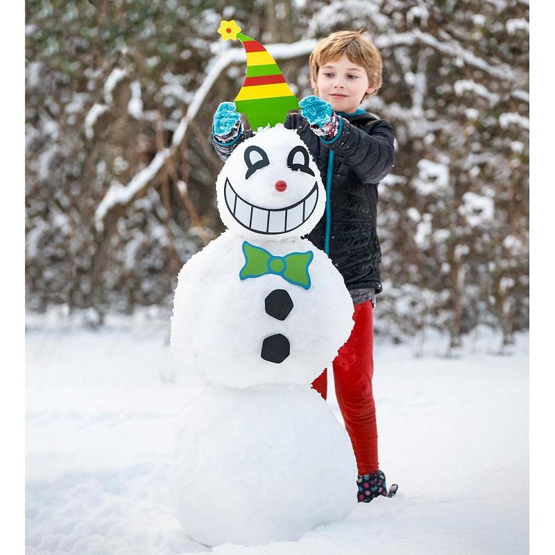 HearthSong - Decorate-a-Great Snowman Kit, Includes 40 Different Painted Wood Features with Storage Bag