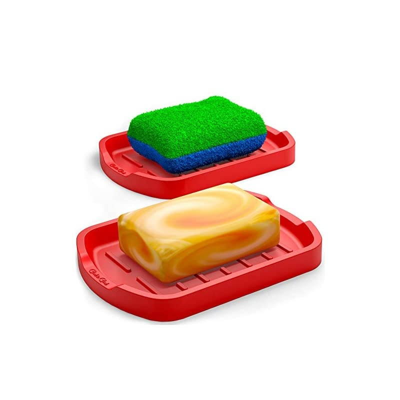 Sponge holder - Soap holder - Silicone Organizer Tray Set of 2 - for Spoon rest, Sponges, Soap Dispenser, Scrubber, and Other Dishwashing Accessories - Black