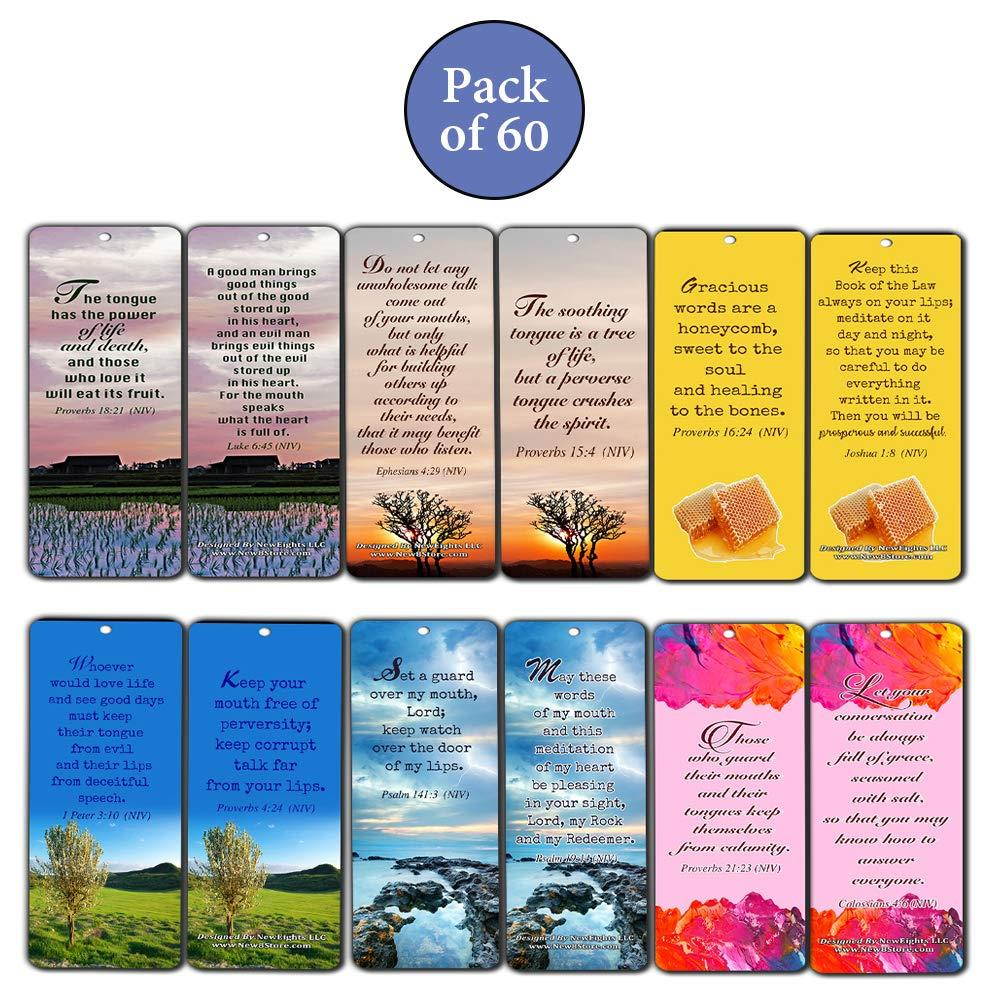 Christian Bookmarks Scriptures Cards (60-Pack) from NIV Bible - Speak Life Bible Verses About The Tongue- Religious Gifts for Men Women Teens Kids - God's Blessing Wisdom Devotional Book Markers