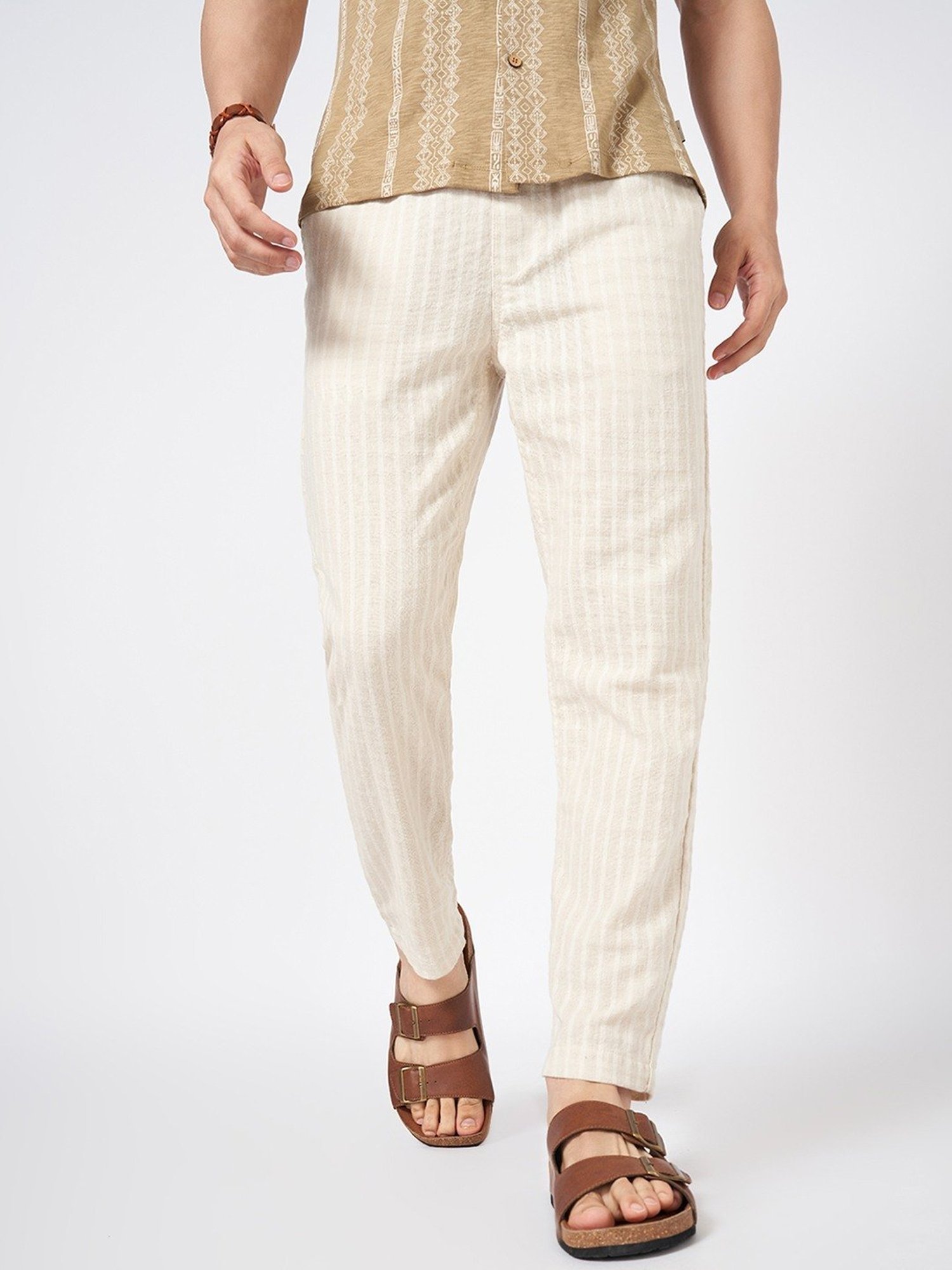 7 Alt By Pantaloons Off White Cotton Relaxed Fit Trousers