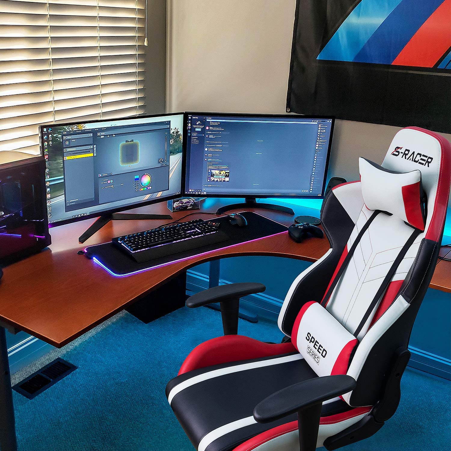 Homall Gaming Chair Racing Style High-Back PU Leather Office Chair Computer Desk Chair Executive and Ergonomic Swivel Chair with Headrest and Lumbar Support (Blue)