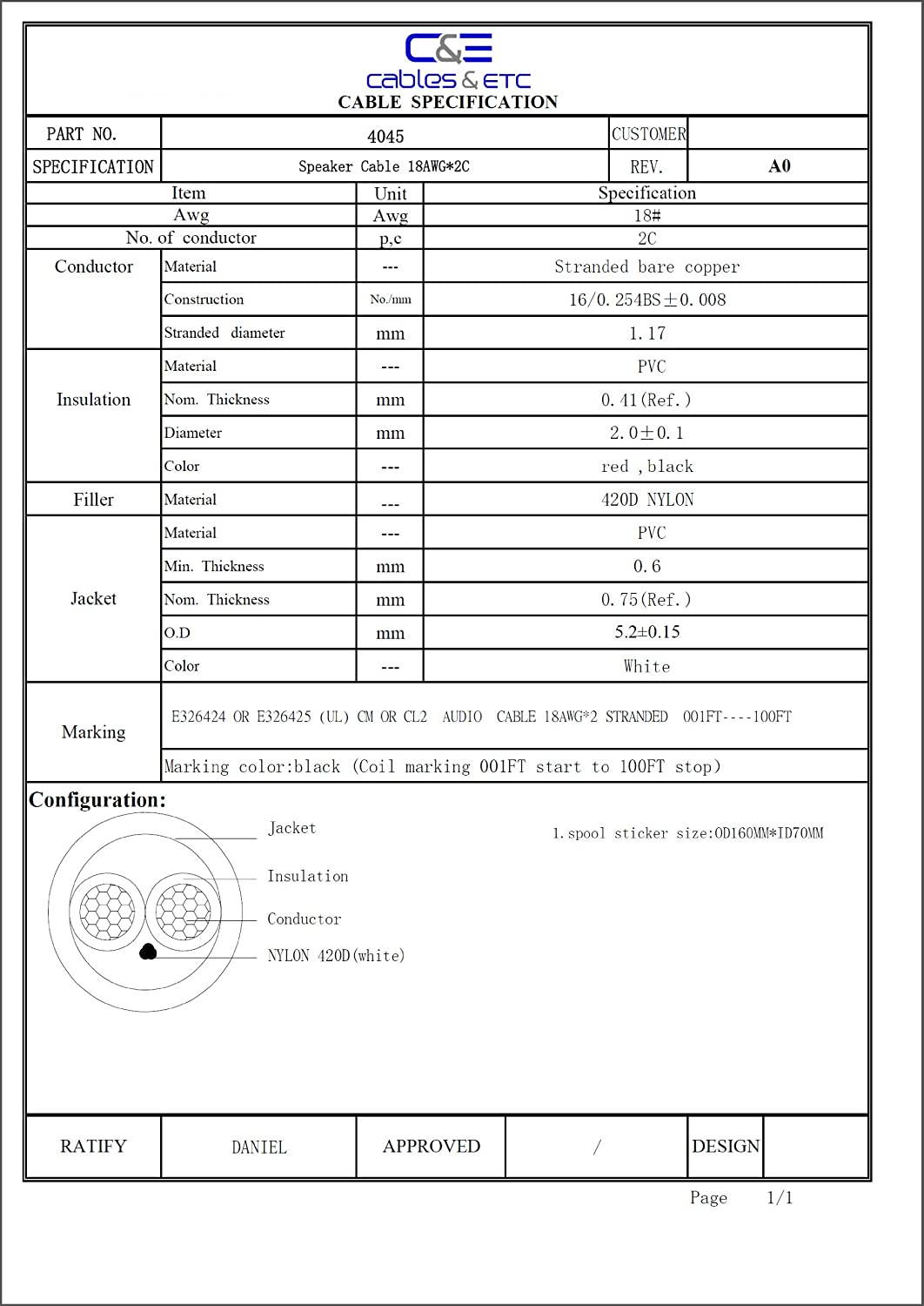 100ft (30m) Pro Series 18 Gauge 2-Conductor Speaker Wire (100 Feet / 30 Meter) White 99.9% Oxygen Free Copper ETL Listed & CL2 Rated with White PVC Jacket (for in-Wall Installation)
