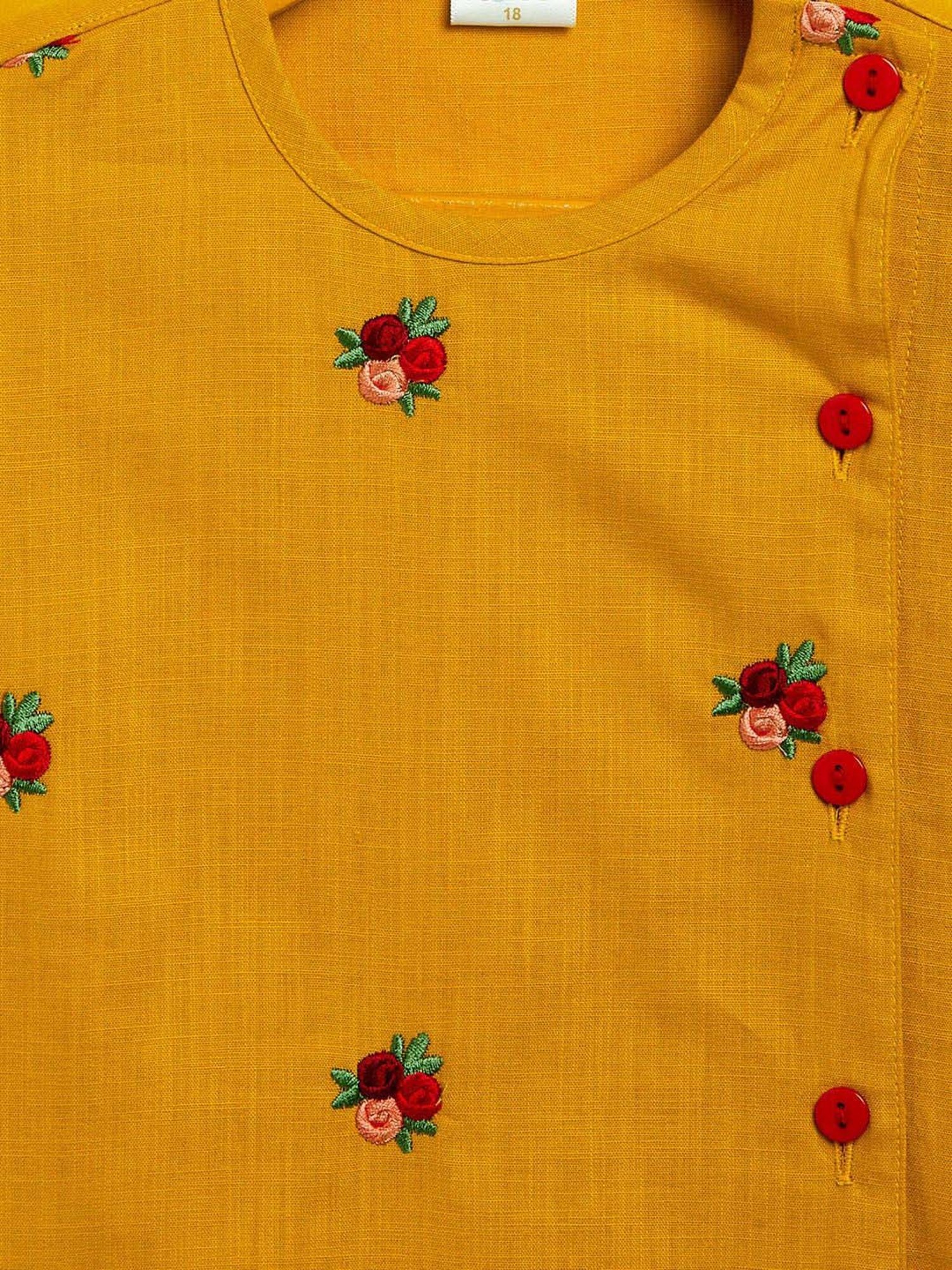 VASTRAMAY Boys Mustard & Red Embroidery Full Sleeves Kurta Sets
