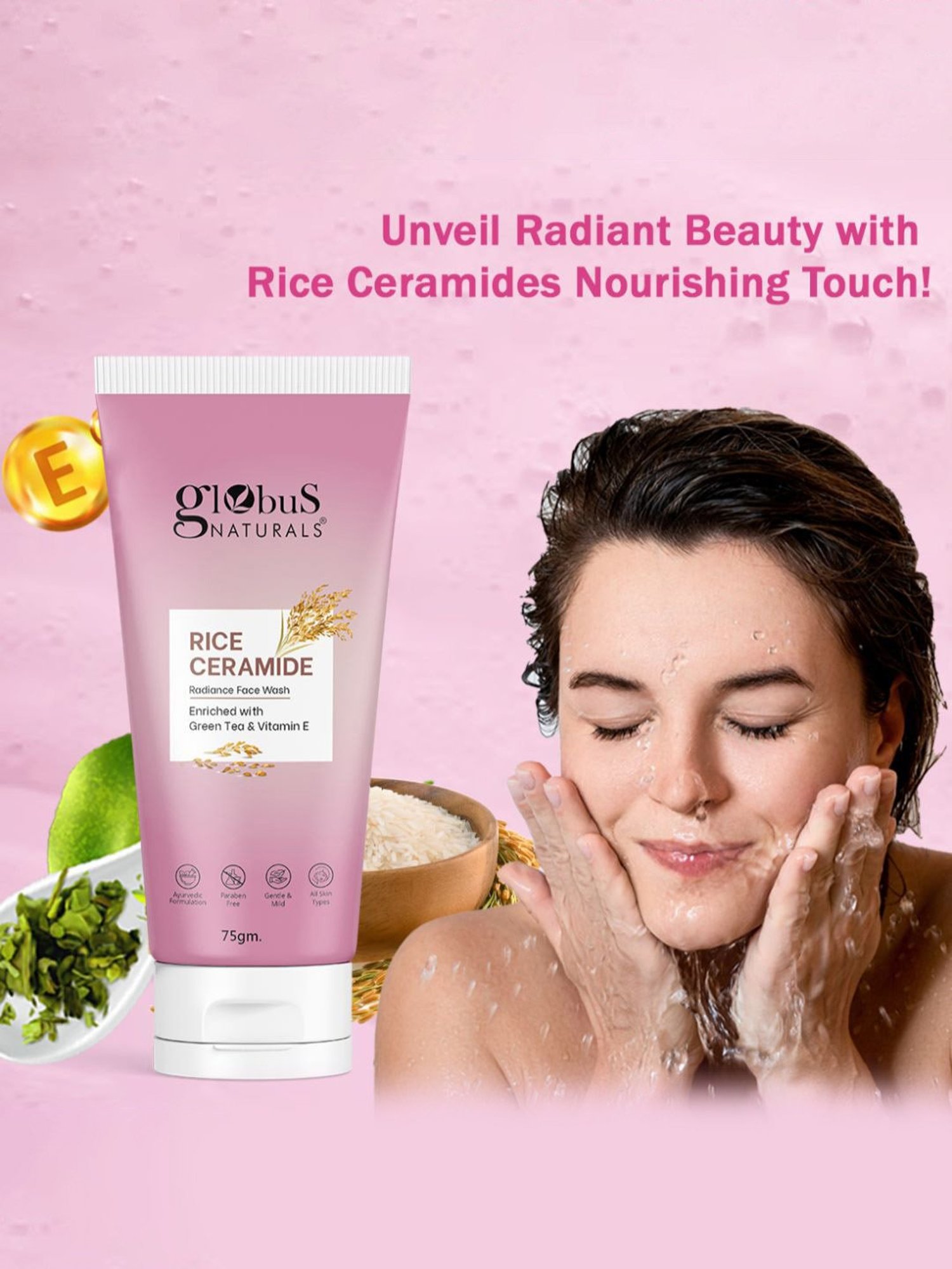 Globus Naturals Rice Ceramide Radiance Face Wash - Pack of 2