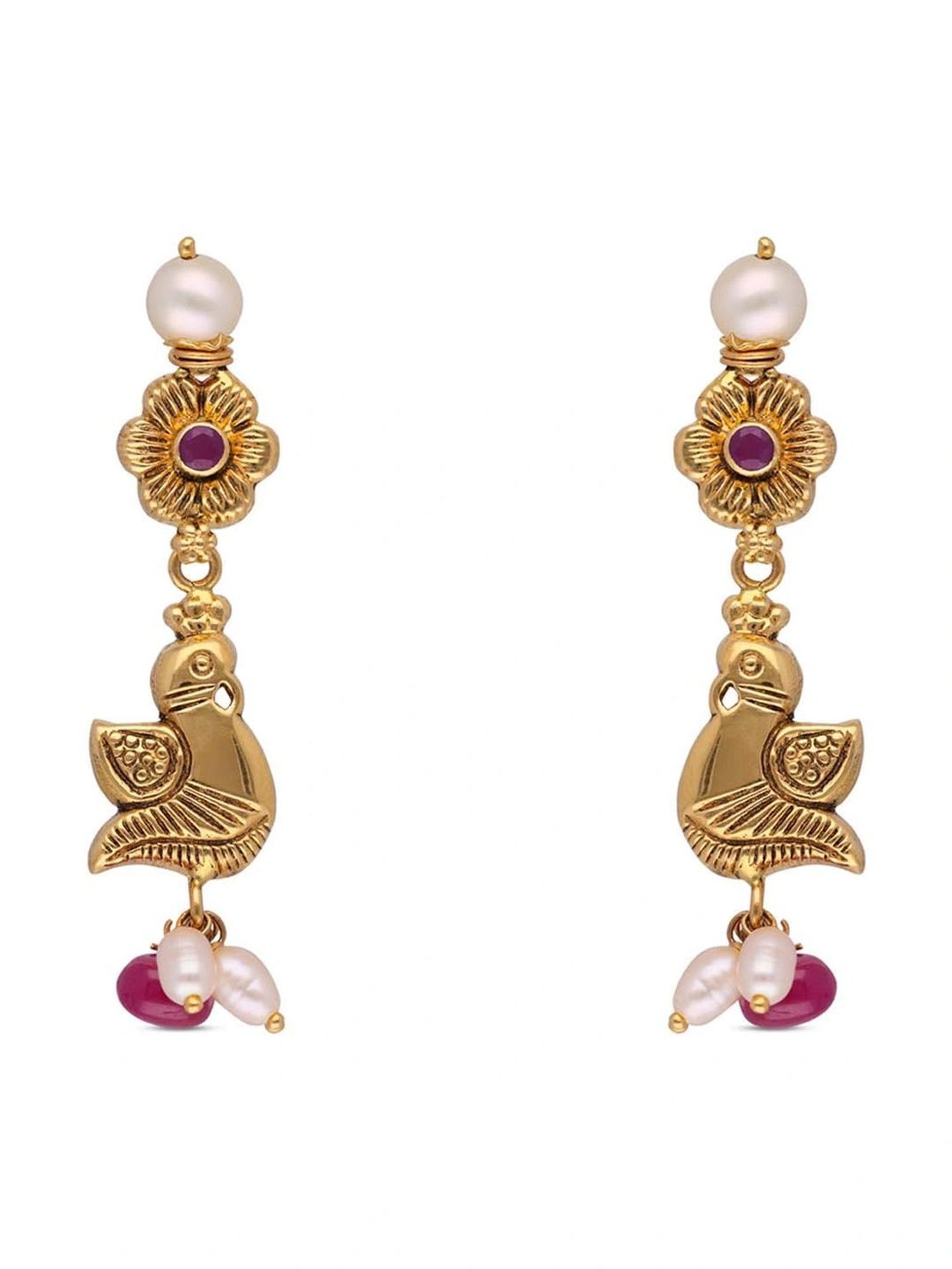 CKC Peacock Design Gold Eardrops: Regal Splendor