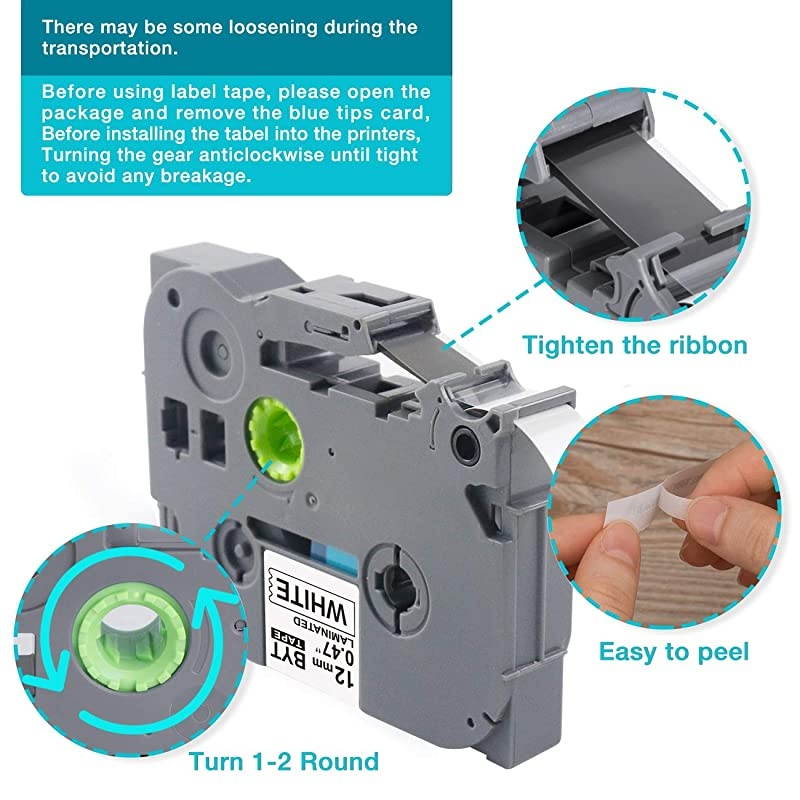 Touch Label Maker Tape Compatible for Brother Touch TD210 TD200 TH100 TH110 TD400VTD600 Label Maker Tape 12mm Black on White 2 ack