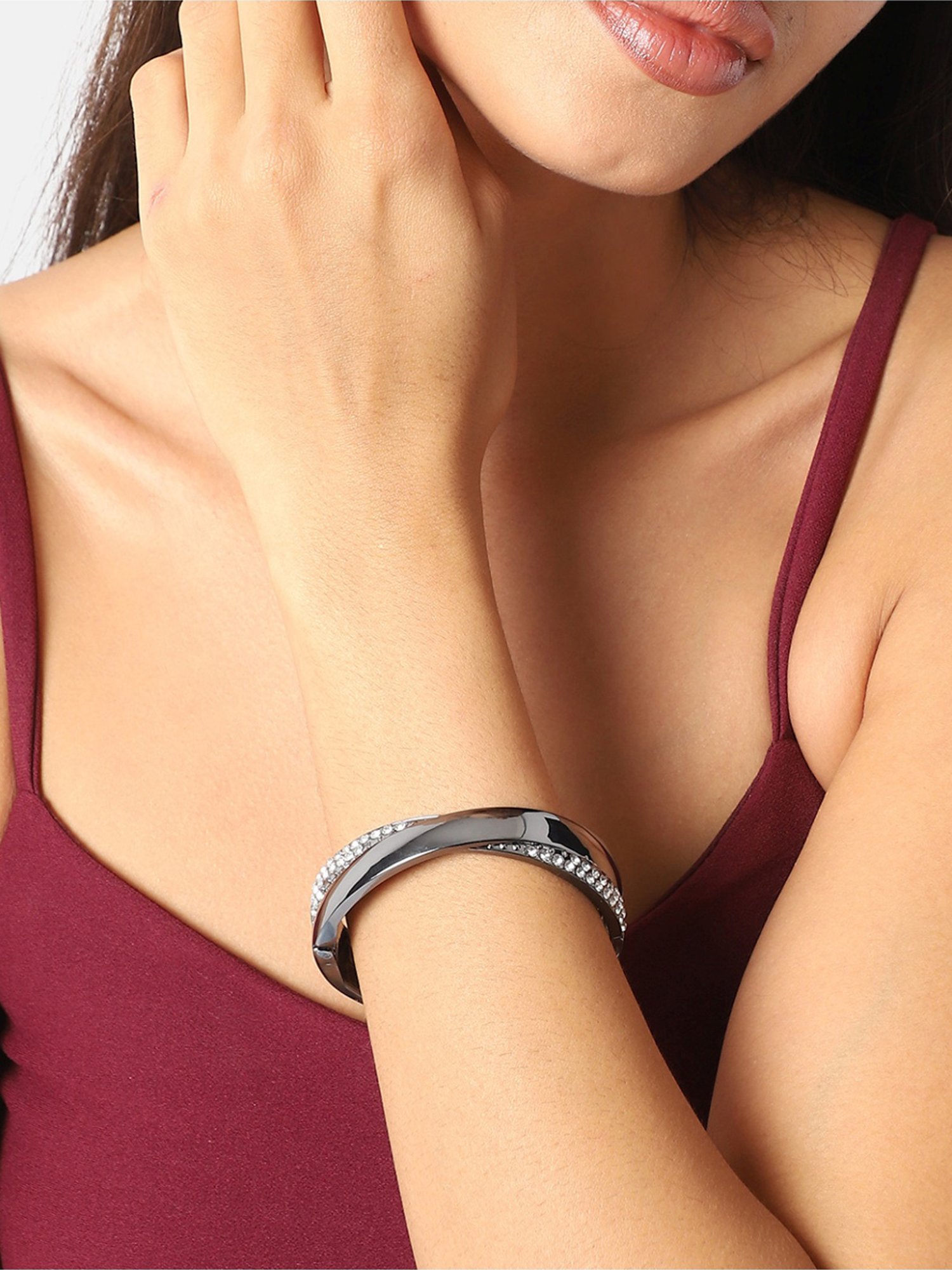 Sohi Twisted Dark Silver Bracelet for Women & Girls