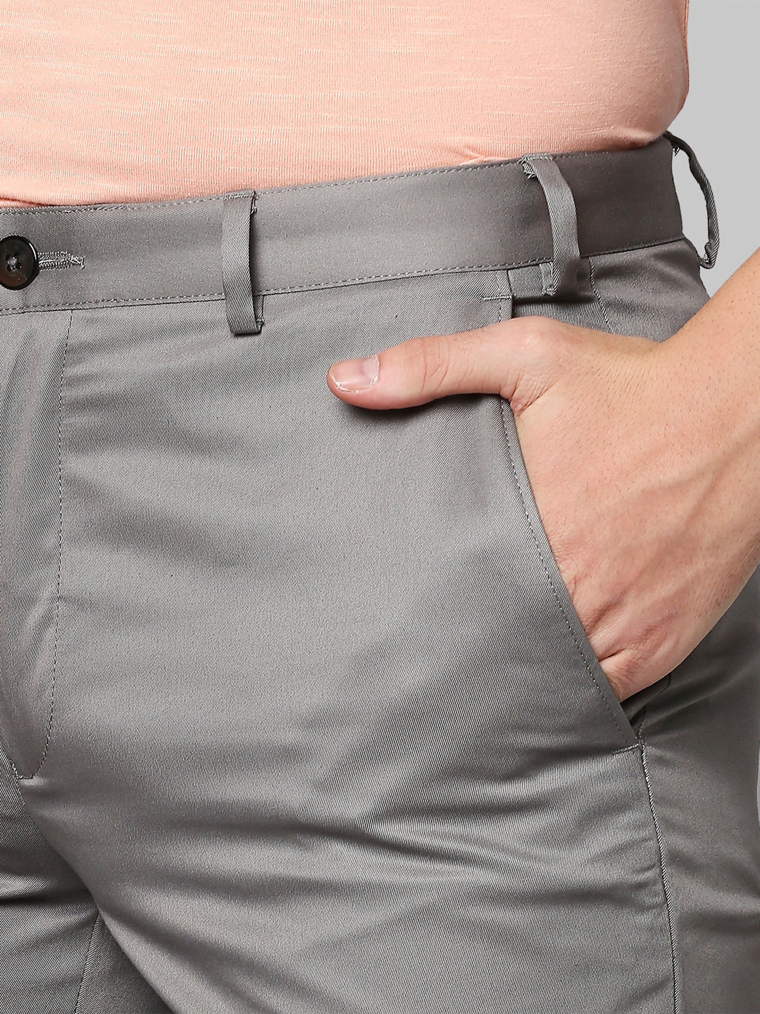 Park Avenue Grey Super Slim Fit Flat Front Trousers