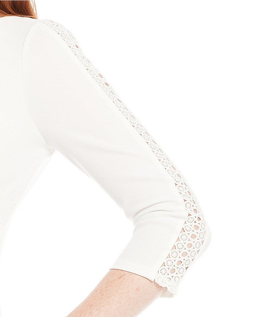 Jkara Petite Size V-Neck 3/4 Sleeve Beaded Bodice Gown