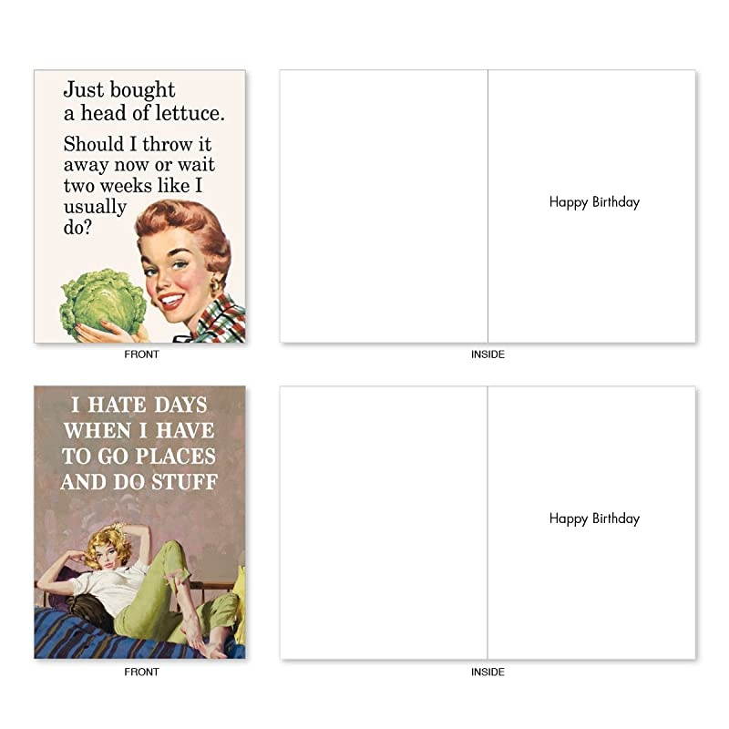 Funny &lsquo;Hot Mess&rsquo; Birthday Notecards w/ Envelope - Assorted Greeting Cards Featuring Hilarious Quotes About Forgetting and Losing Things, Great for Sisters, Mothers, Friends 4 x 5.12 Inch M6622BDG