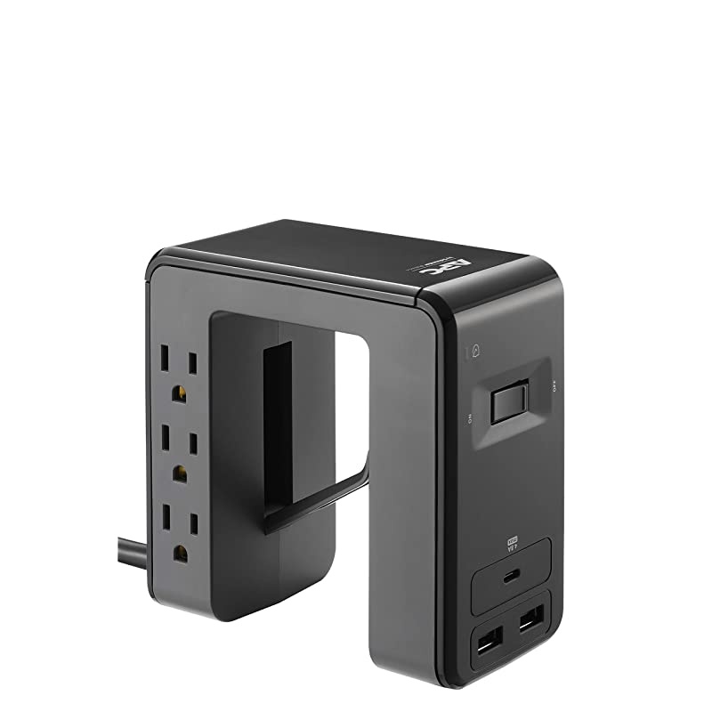 Desk Mount Power Station PE6U21 UShaped Surge Protector with USB Ports 3 Desk Clamp 6 Outlet 1080 Joules Black