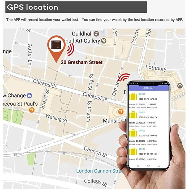 Anti-Lost Wallet with Alarm, Bluetooth, Position Record (via Phone GPS), Cowhide Leather Vintage Retro Style Purse (Brown, Horizontal)