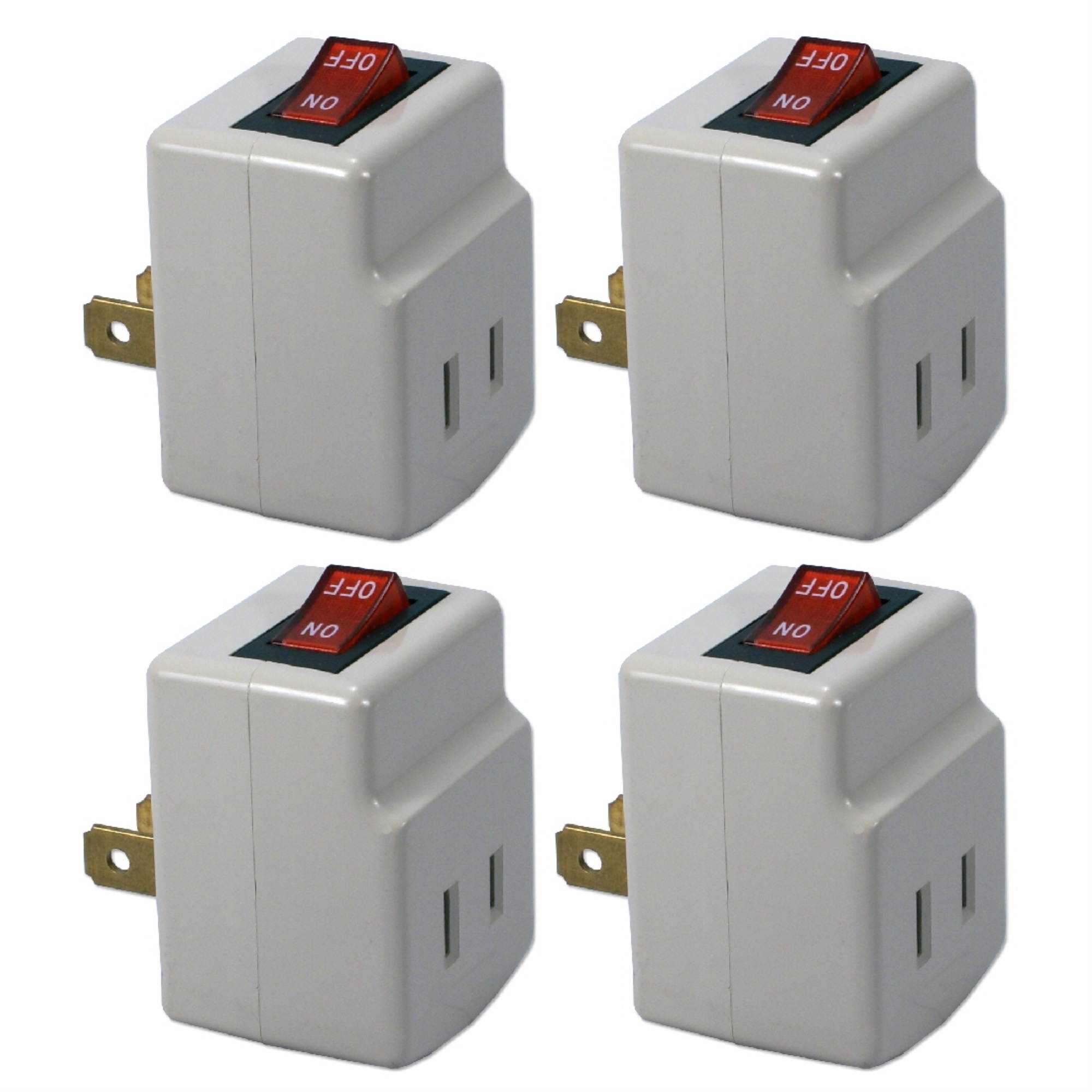 Qvs 4-Pack Single-Port Power Adaptor With Lighted On/Off Switch