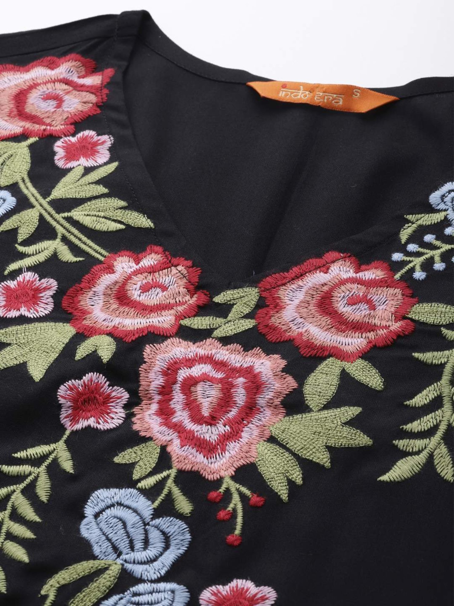 Indo Era Black Embroidered A-Line Dress