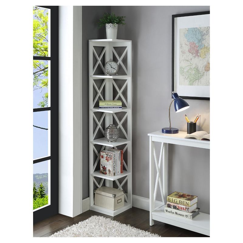 63.75" Oxford 5 Tier Corner Bookcase White - Breighton Home