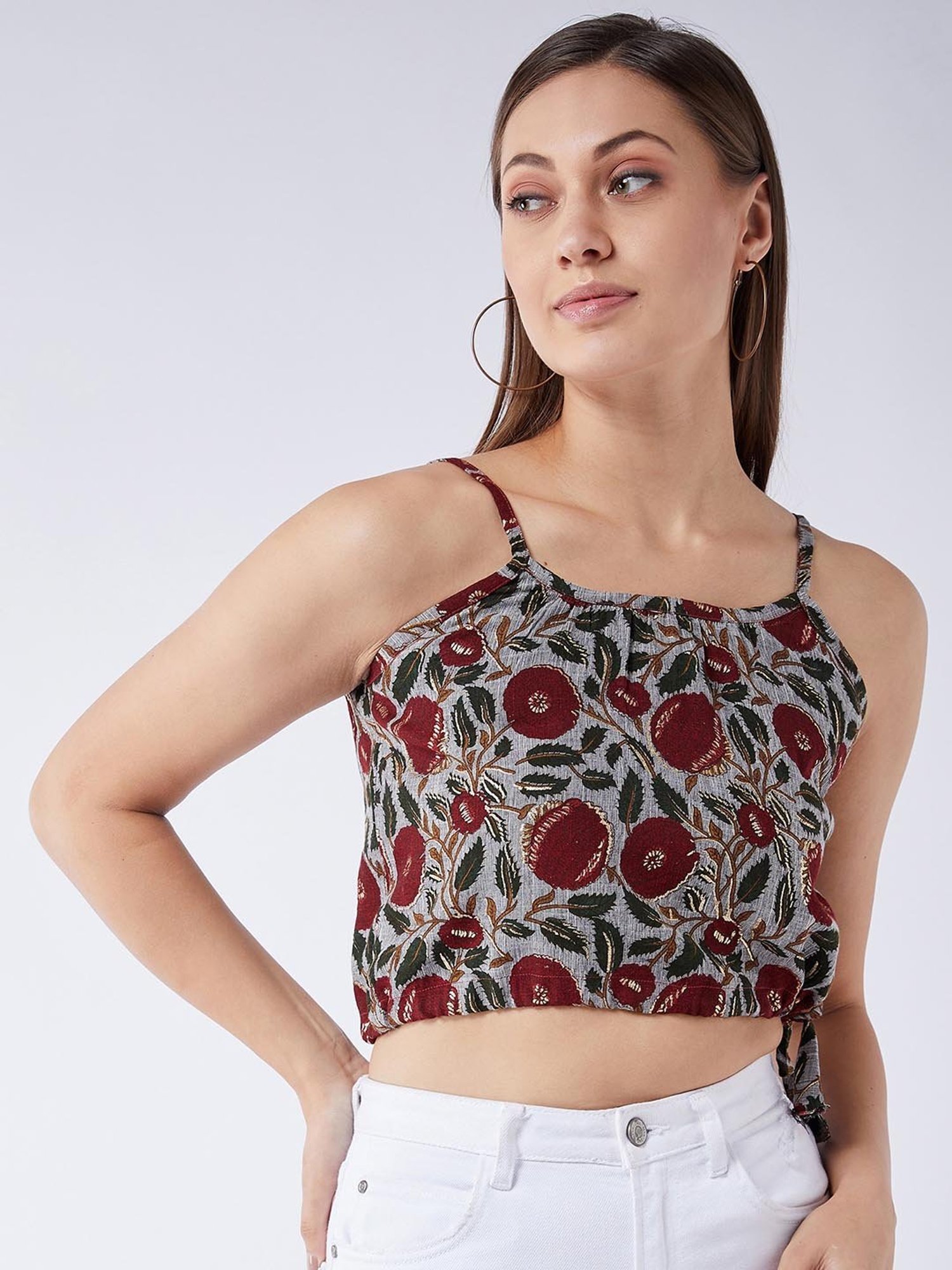 Inweave Grey Printed Crop Top
