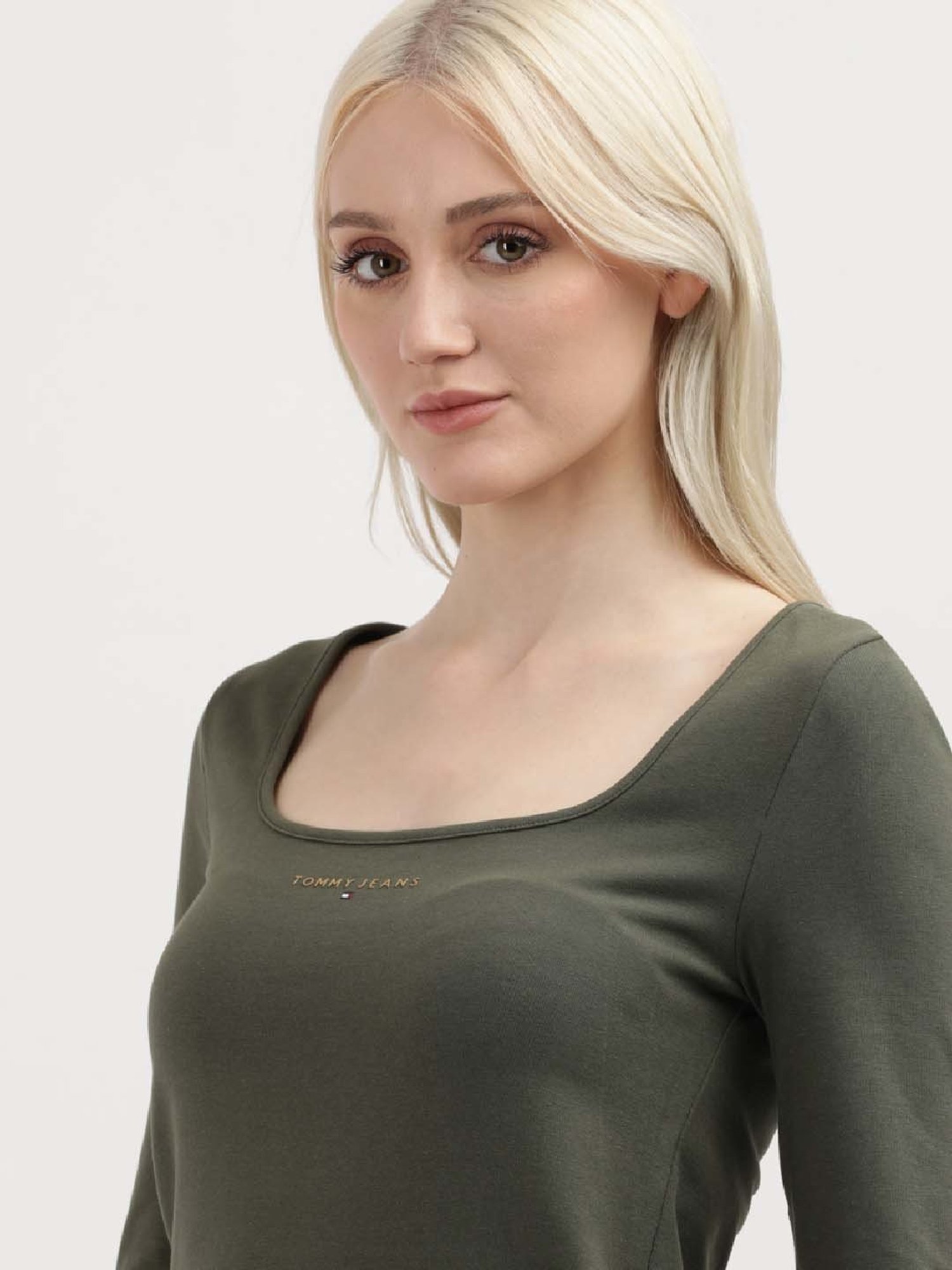 TOMMY HILFIGER Fatigue Green Cotton Logo Print Top