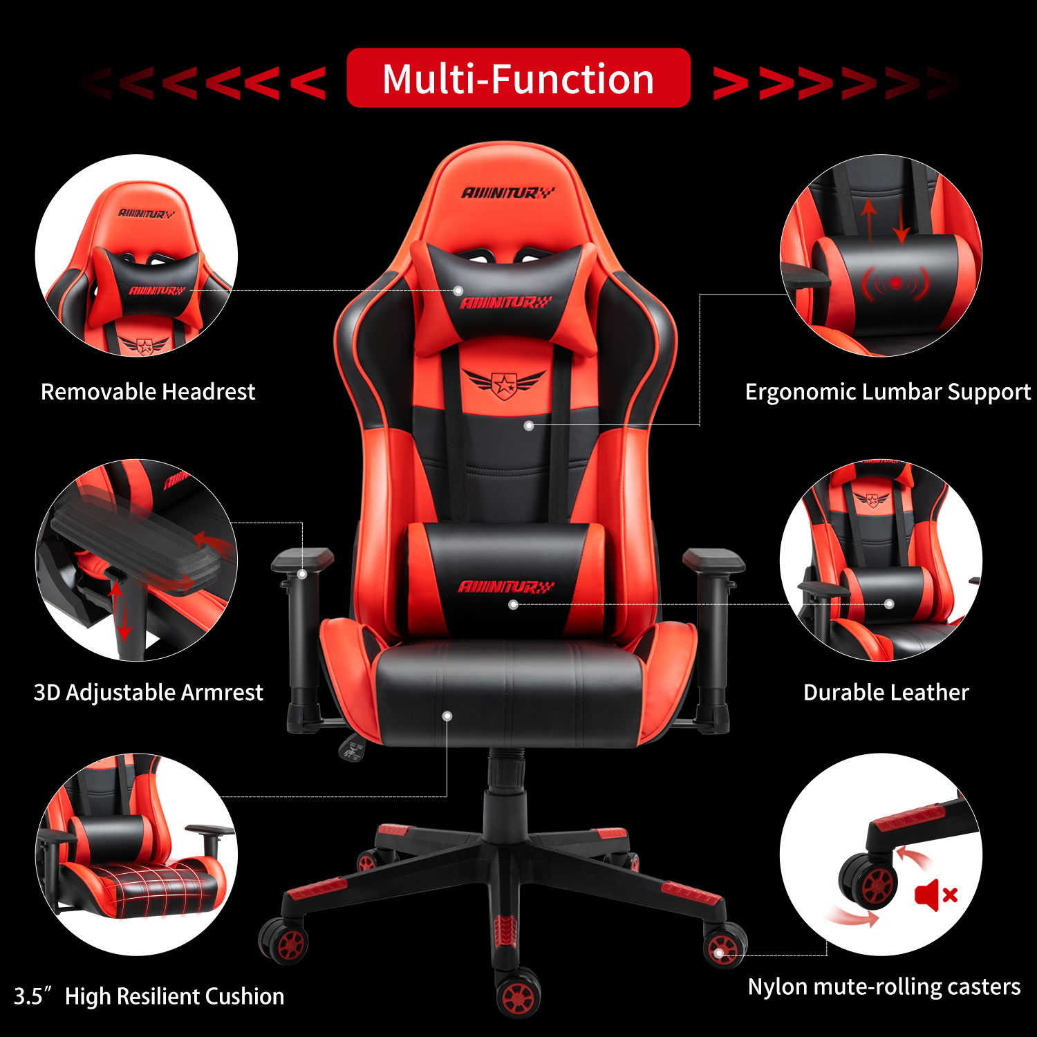 AMINITURE Gaming Chair Ergonomic Office Computer Chairs Racing Reclining Chairs for Adults Gamer High Back Support Adjustable Desk Chair