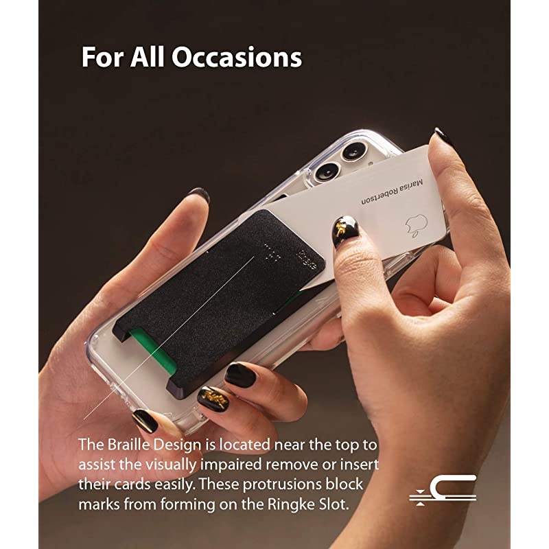 Slot Card Holder Designed for Smartphones Adhesive Stick On Wallet Case Minimalist Slim Hard Premium Credit Card Cash Sleeve Black