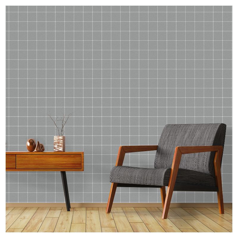 Devine Color Windowpane Plaid Peel & Stick Wallpaper Gray and White