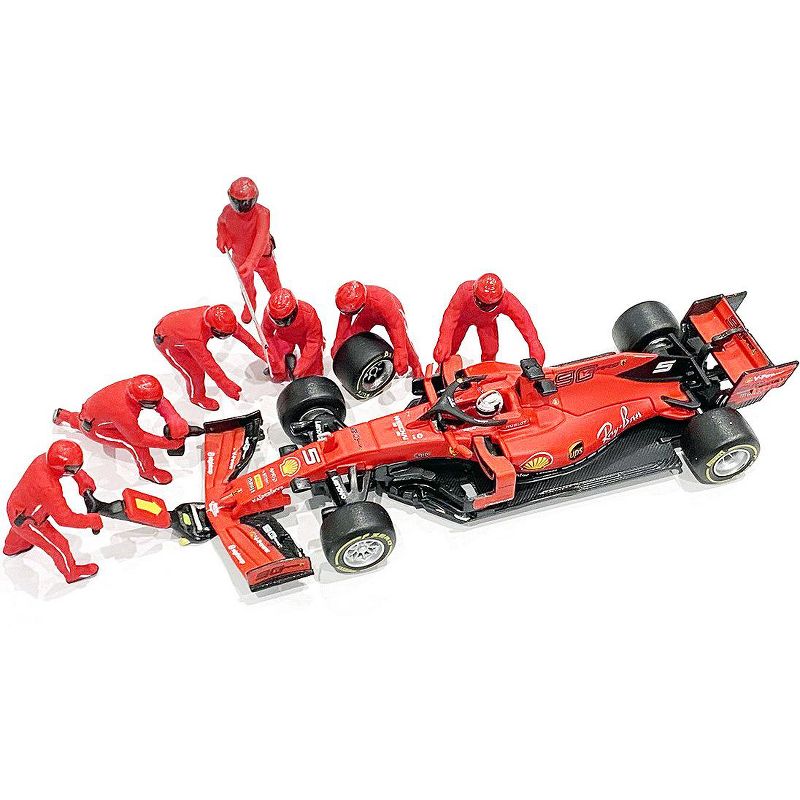 Formula One F1 Pit Crew 7 Figurine Set Team Red for 1/43 Scale Models by American Diorama