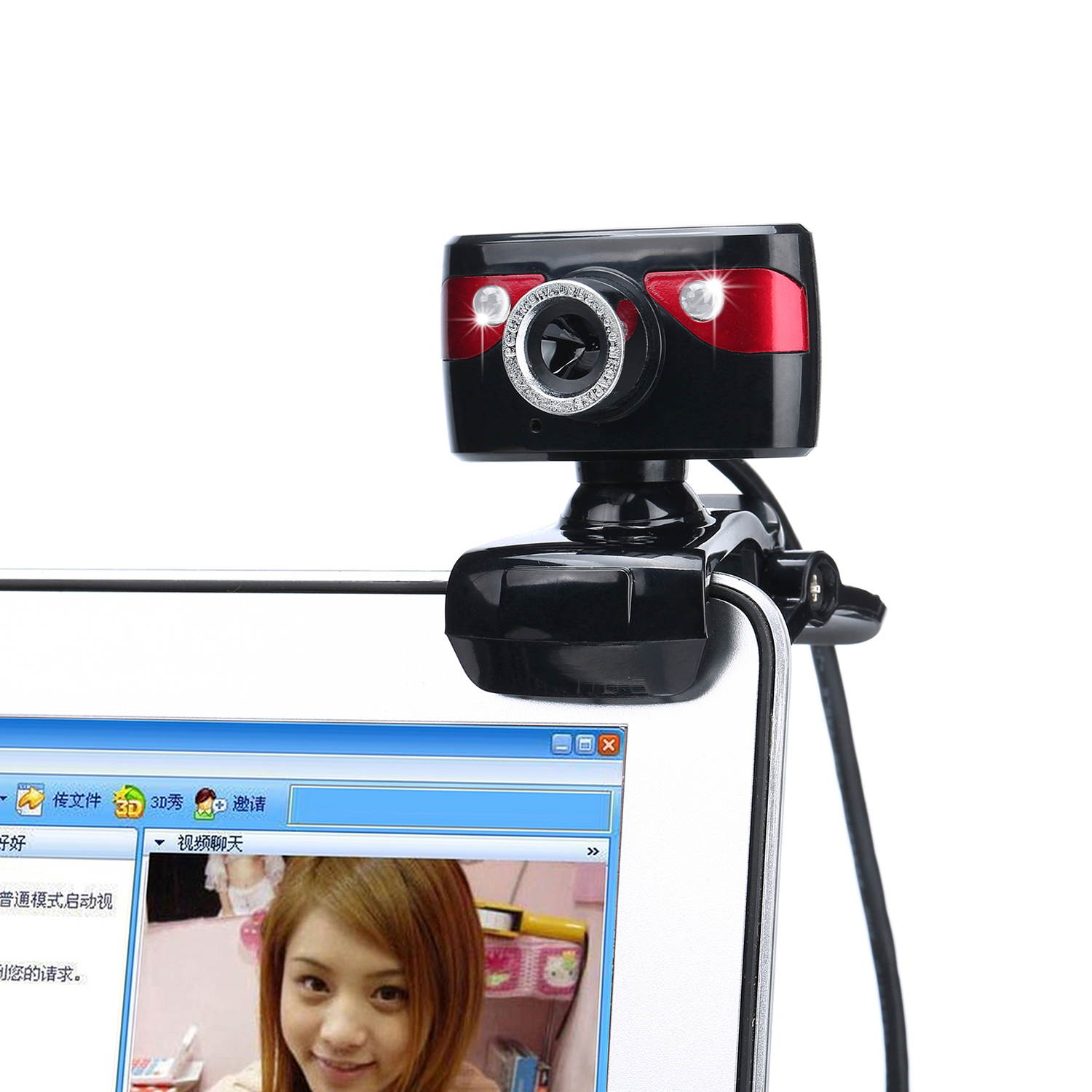A886 12.0M Pixels Drive-free Computer Camera with 2 LED Lights Night Vision, 360 Degrees Rotatable Webcam Built-in 10m Sound-absorbing Microphone Black