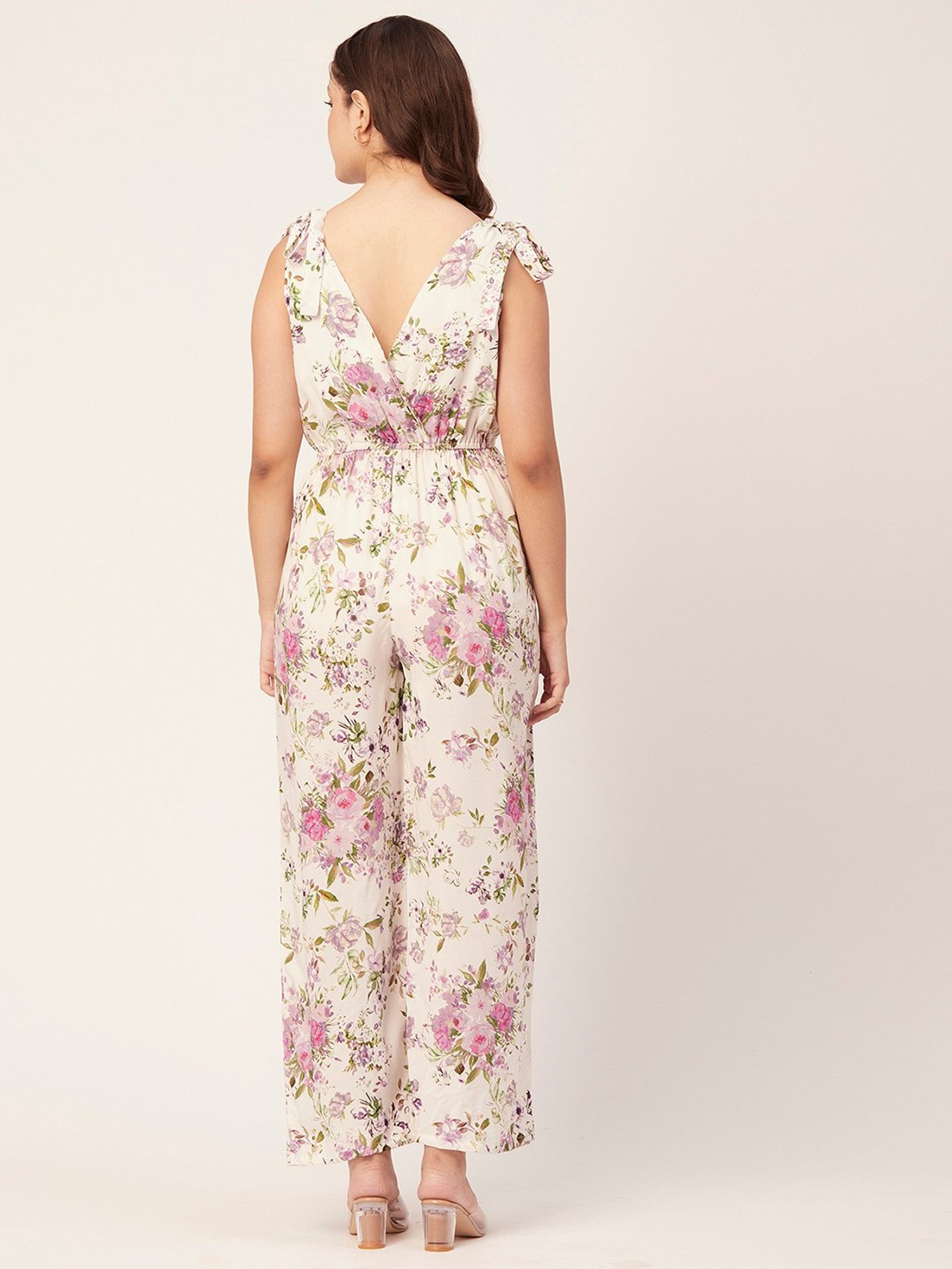 Moomaya White Floral Print Jumpsuit