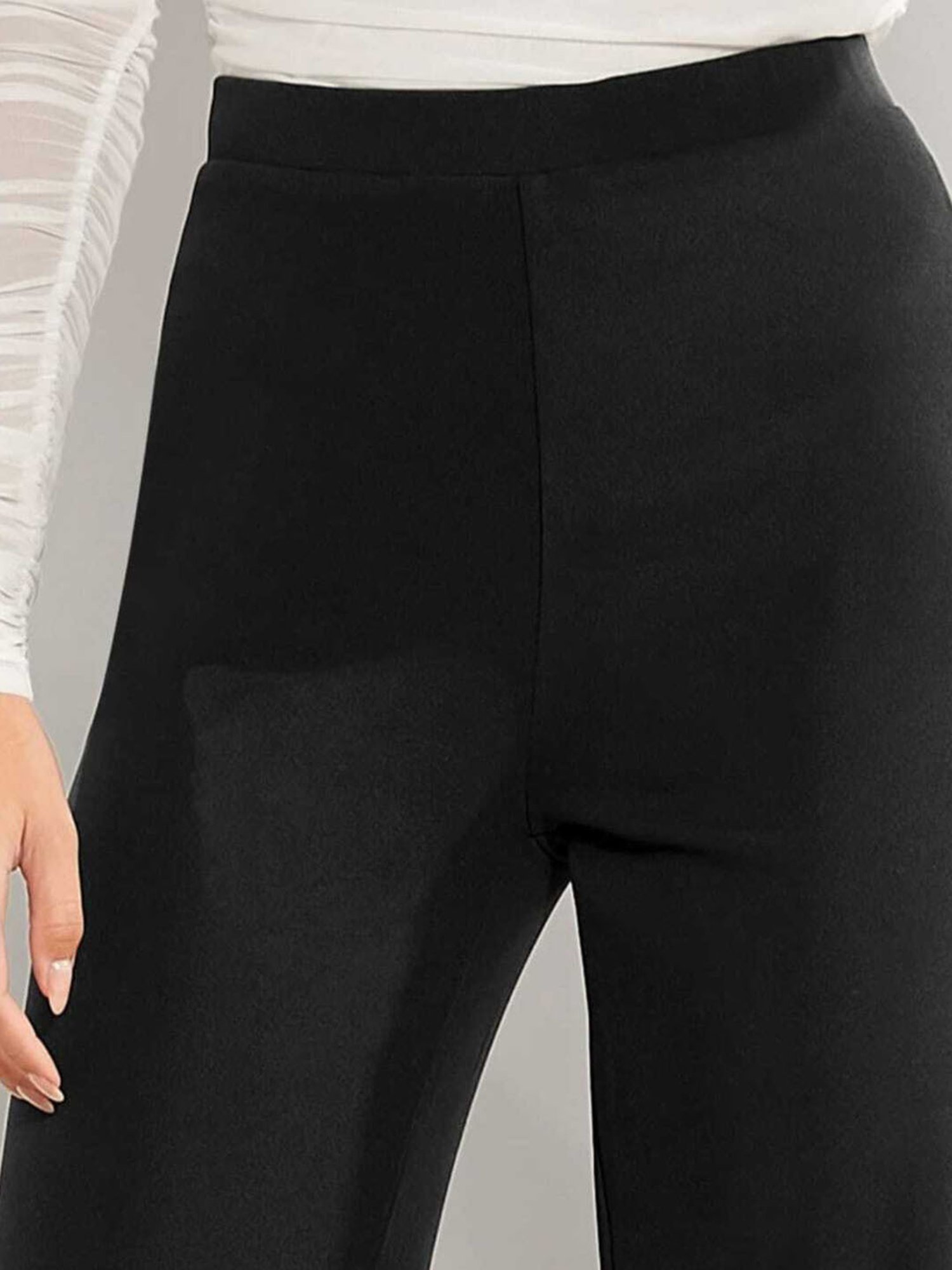 Broadstar Black Straight Fit High Rise Stretchable Trousers