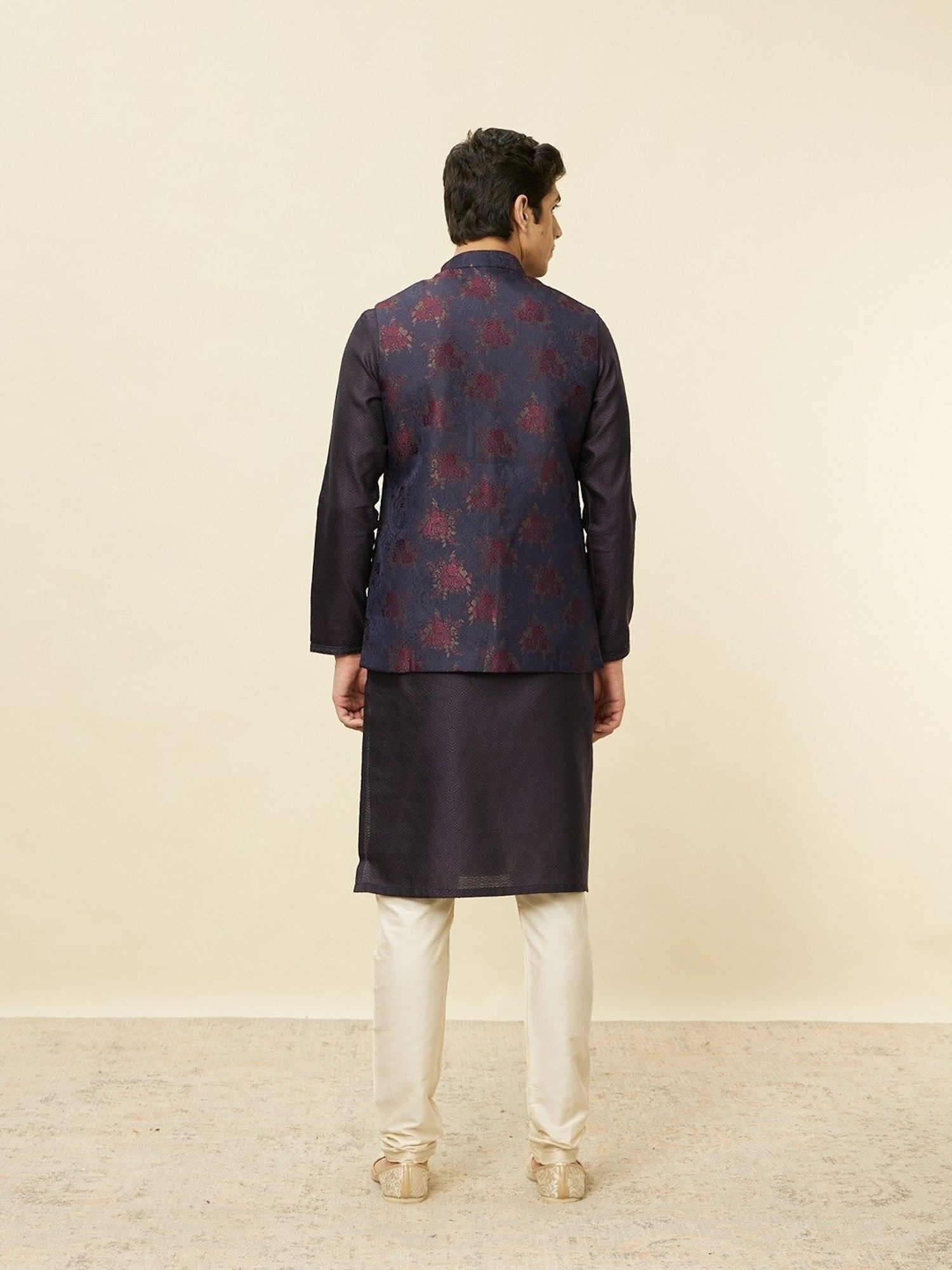 Manyavar Blue Regular Fit Self Pattern Nehru Jacket