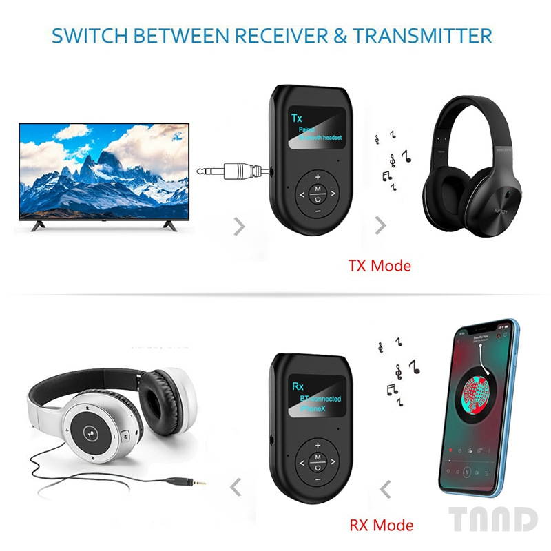Visual Bluetooth transmitter and receiver, 3-in-1 wireless Bluetooth adapter with display screen, low delay Bluetooth 5.0 audio adapter, suitable for TV, computer, car and home stereo system