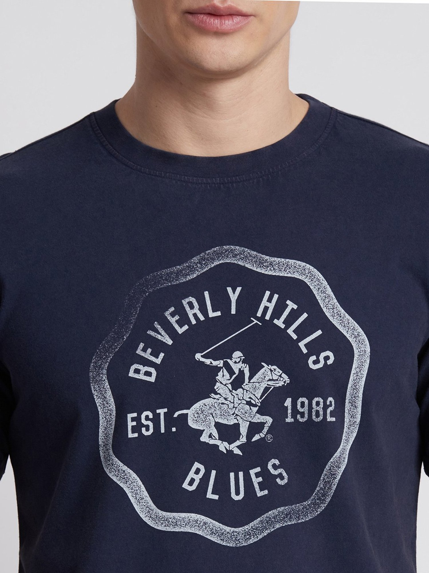 Beverly Hills Polo Club Navy Regular Fit Pure Cotton Crew T-Shirt