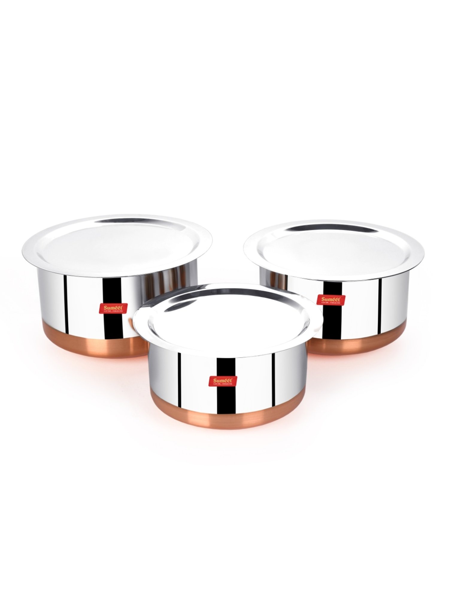 Sumeet Stainless Steel Copper Bottom 3Pc Big Size Tope Set With Lid  (4.70L, 5.7Ltr, 6.7Ltr)