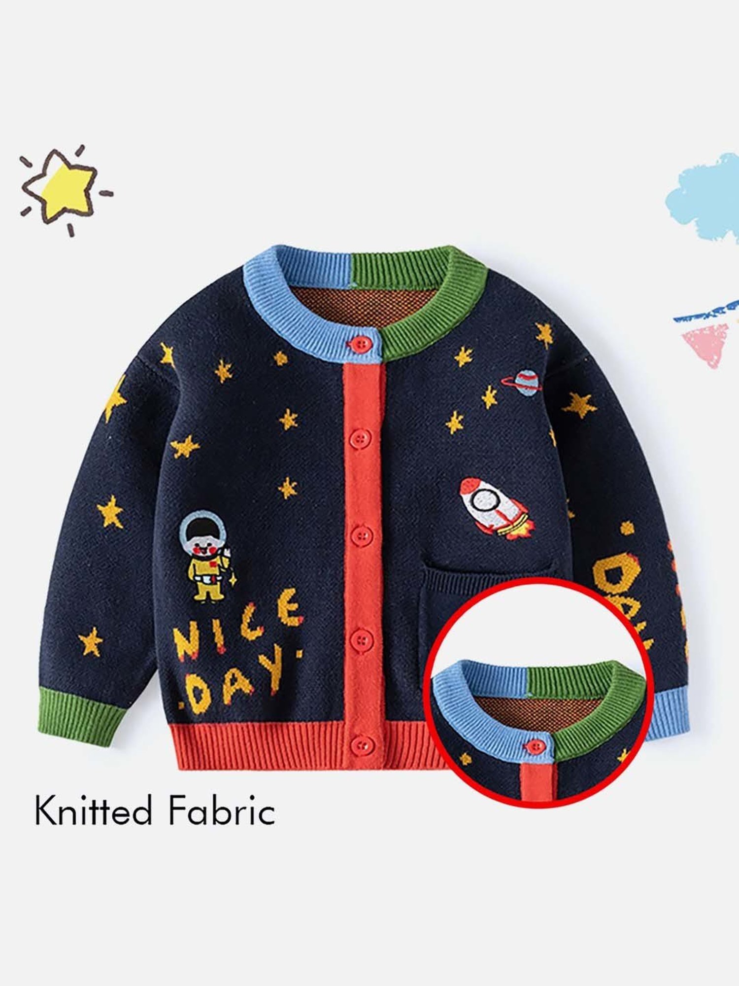 Little Surprise Box Kids Navy Printed Full Sleeves Cardigan