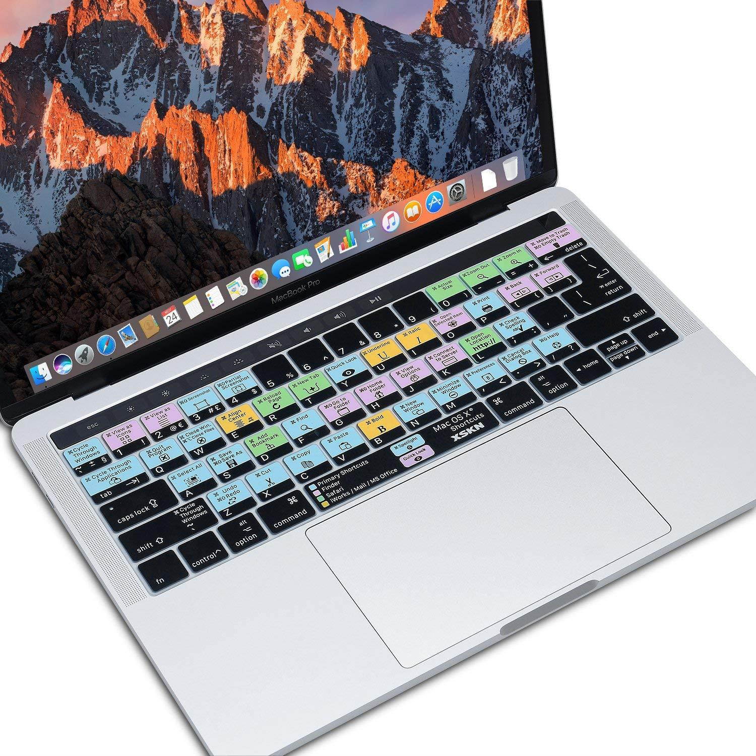 XSKN 2016 New Shortcut Design Series Keyboard Skin Cover for Touch Bar Models MacBook Pro 13 (A1706) & MacBook Pro 15 (A1707), US EU Universal Version (OS X)