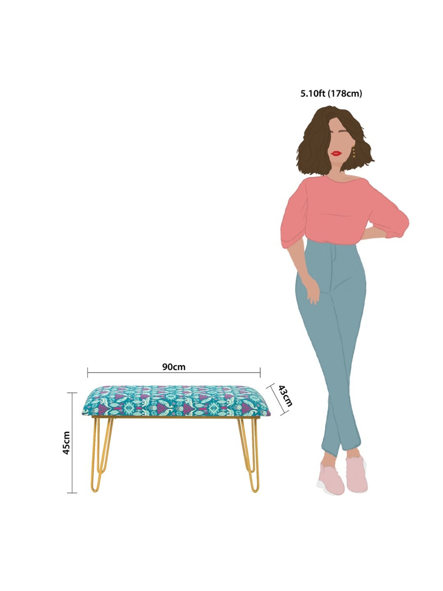 Chumbak Kitsch Royal Animals Ikat Blue Iron Bench