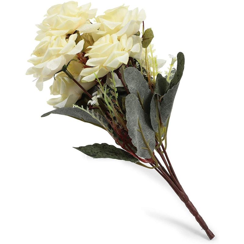 Farmlyn Creek 4-Piece Artificial White Roses Flowers with Ceramic Pot Vase