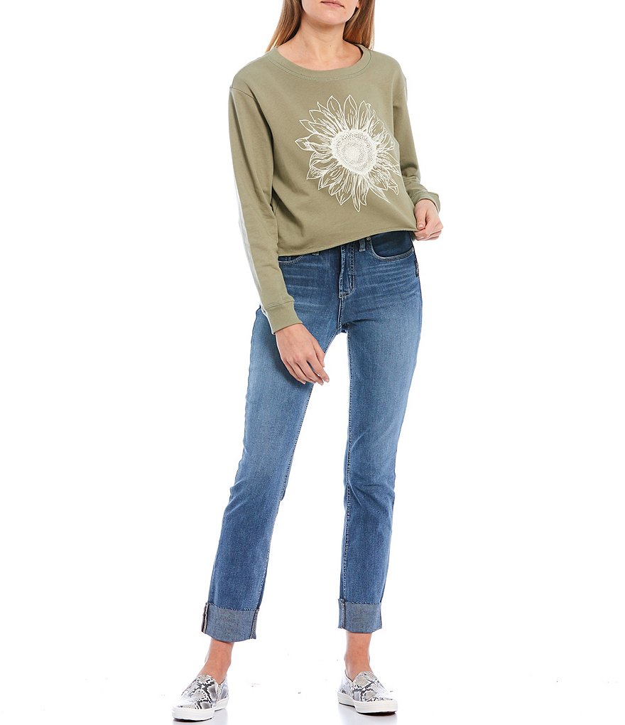 Originality Sunflower Graphic Crop Sweatshirt