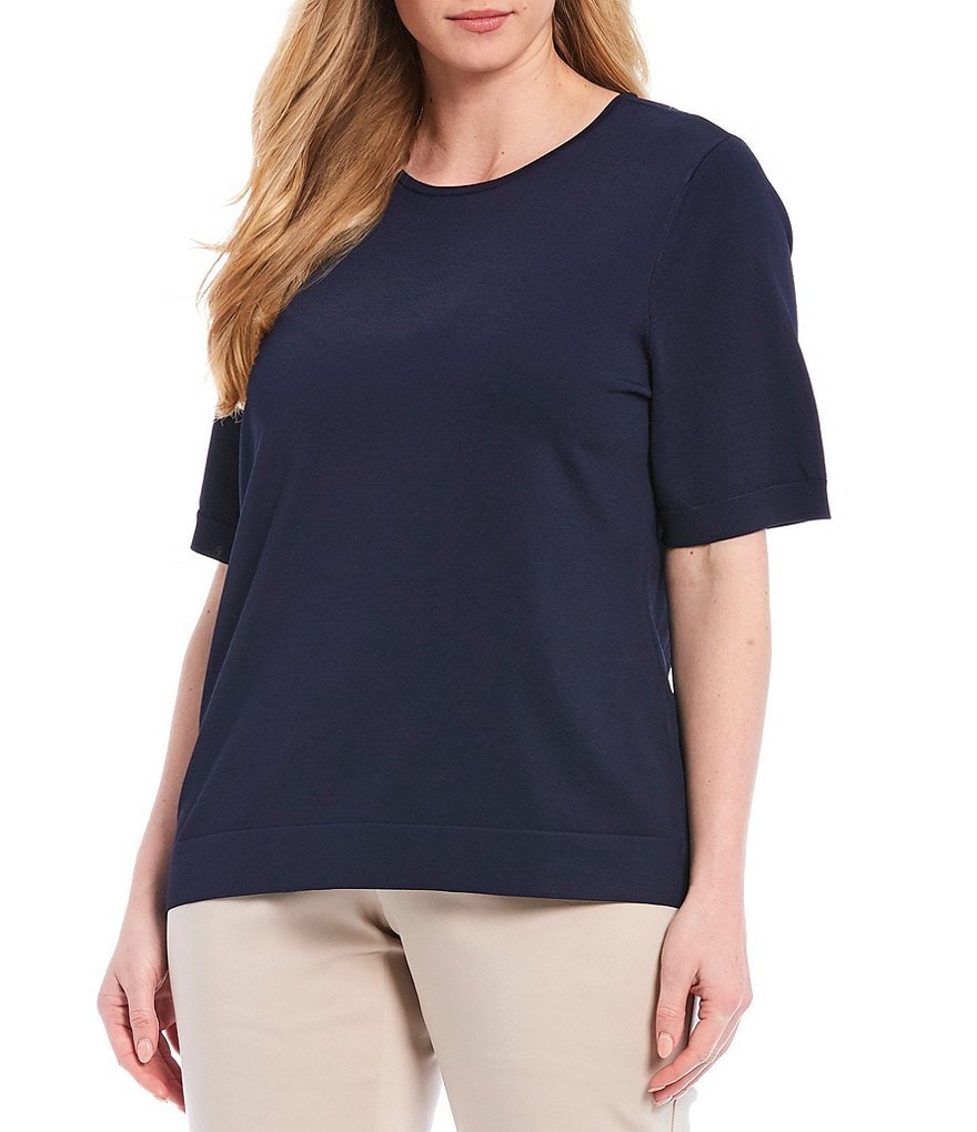 Investments Plus Size Signature Yarn Short Sleeve Crew Neck Top