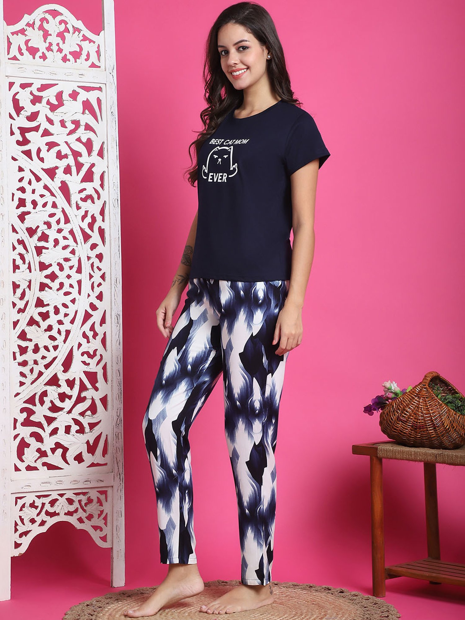 Boston Club Blue Printed Top With Pyjamas