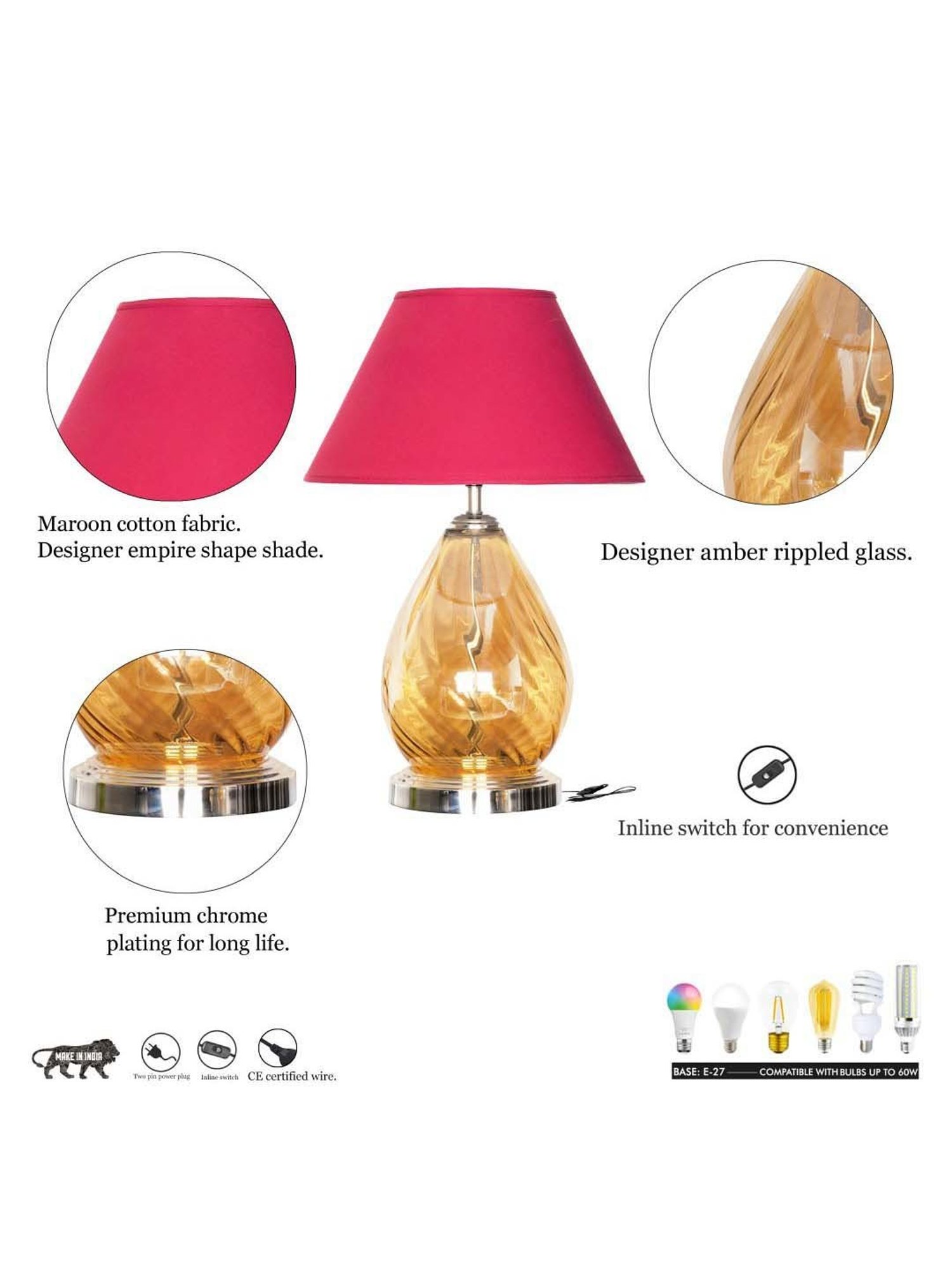 DecorativeRay Red PVC Study Table Lamp - Set of 1