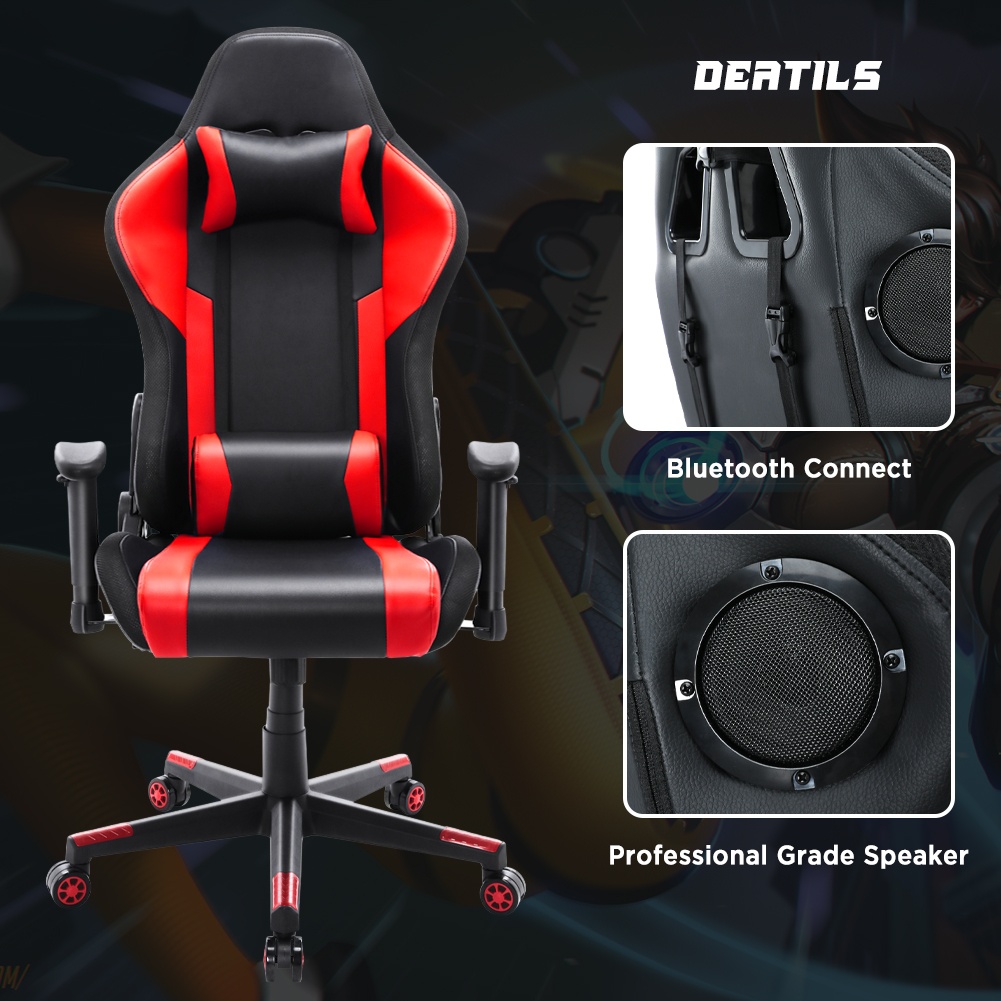 YOUTHUP Gaming Chair with RGB LED Lights, Racing Style Recliner Swivel Video Computer Chair with Bluetooth Speakers, Adjustable Ergonomic High Back, PU Leather with Headrest and Lumbar Support, Pink