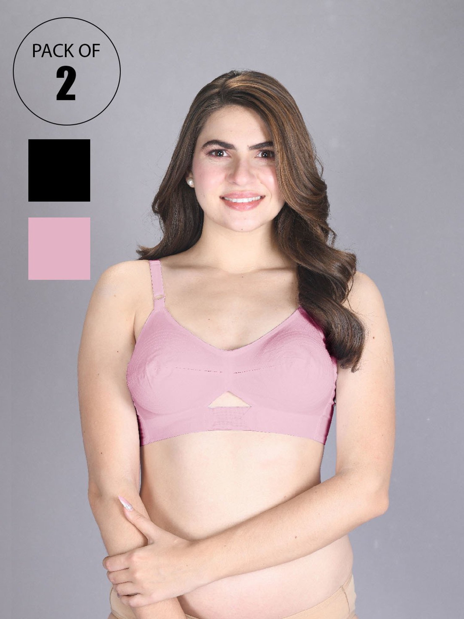 Lux Venus Pink & Black Full Coverage Non-Wired Everyday Bra With Adjustable Strap - Pack of 2