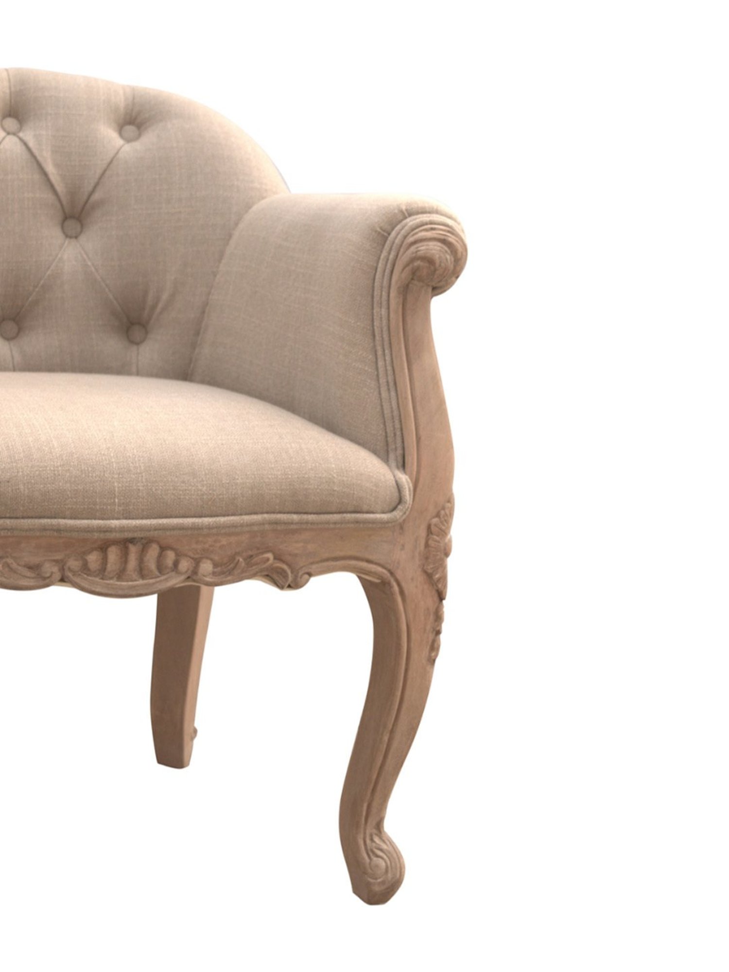 Artisan Furniture French Style Beige & Brown Wood Deep Button Chair