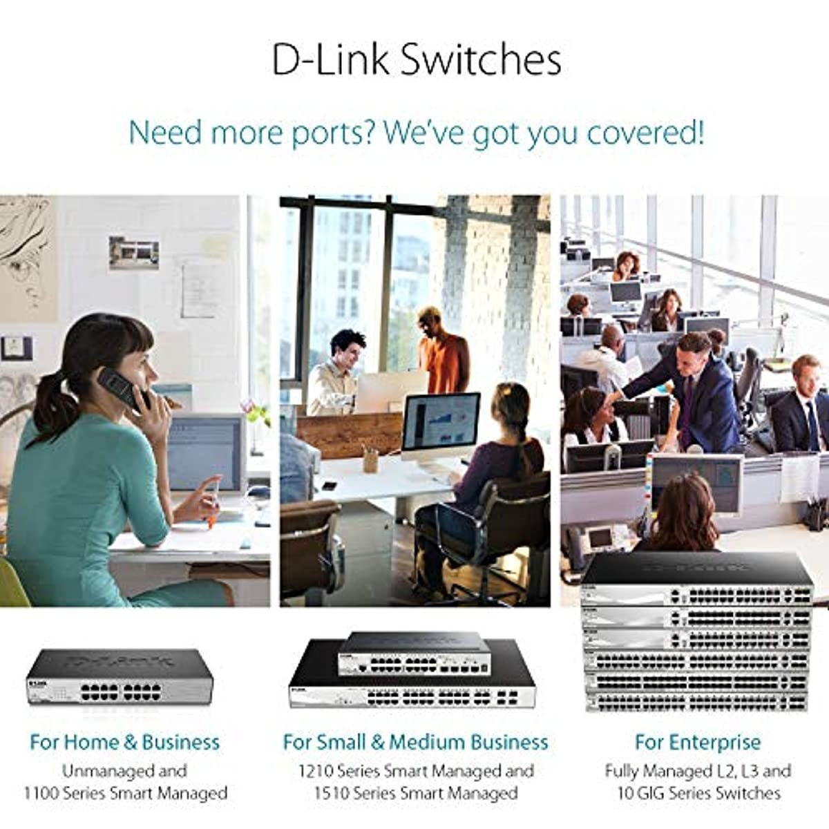 D-Link PoE Switch, 16 18 Port Ethernet Unmanaged w/ 2 1000BASE-T/SFP Gigabit Combo Port Desktop or Rackmount 10/100 246.4W PoE Budget (DES-1018MP)