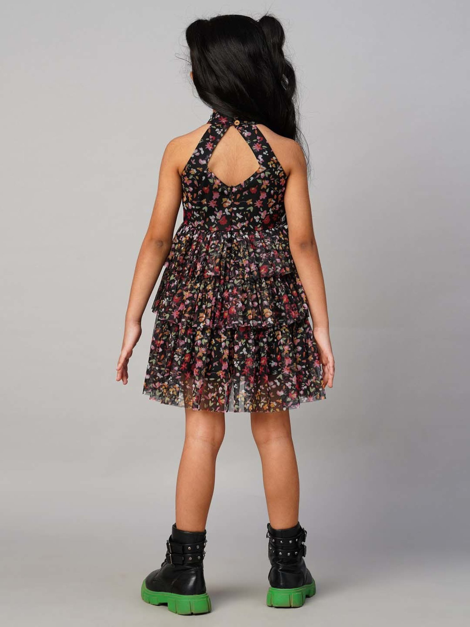 Lil Drama Kids Black Printed Dress