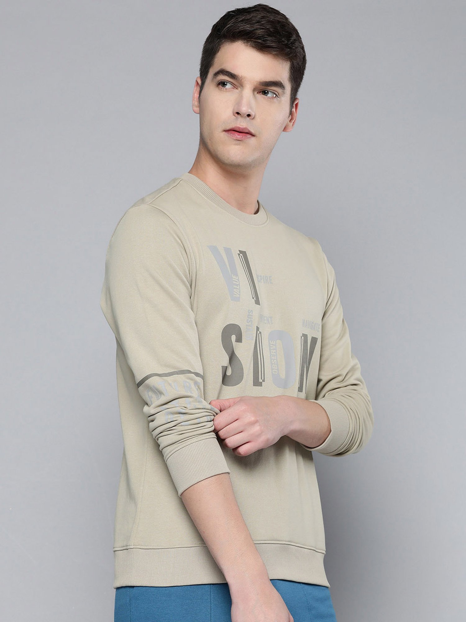 ALCIS Beige Regular Fit Printed Sweatshirt