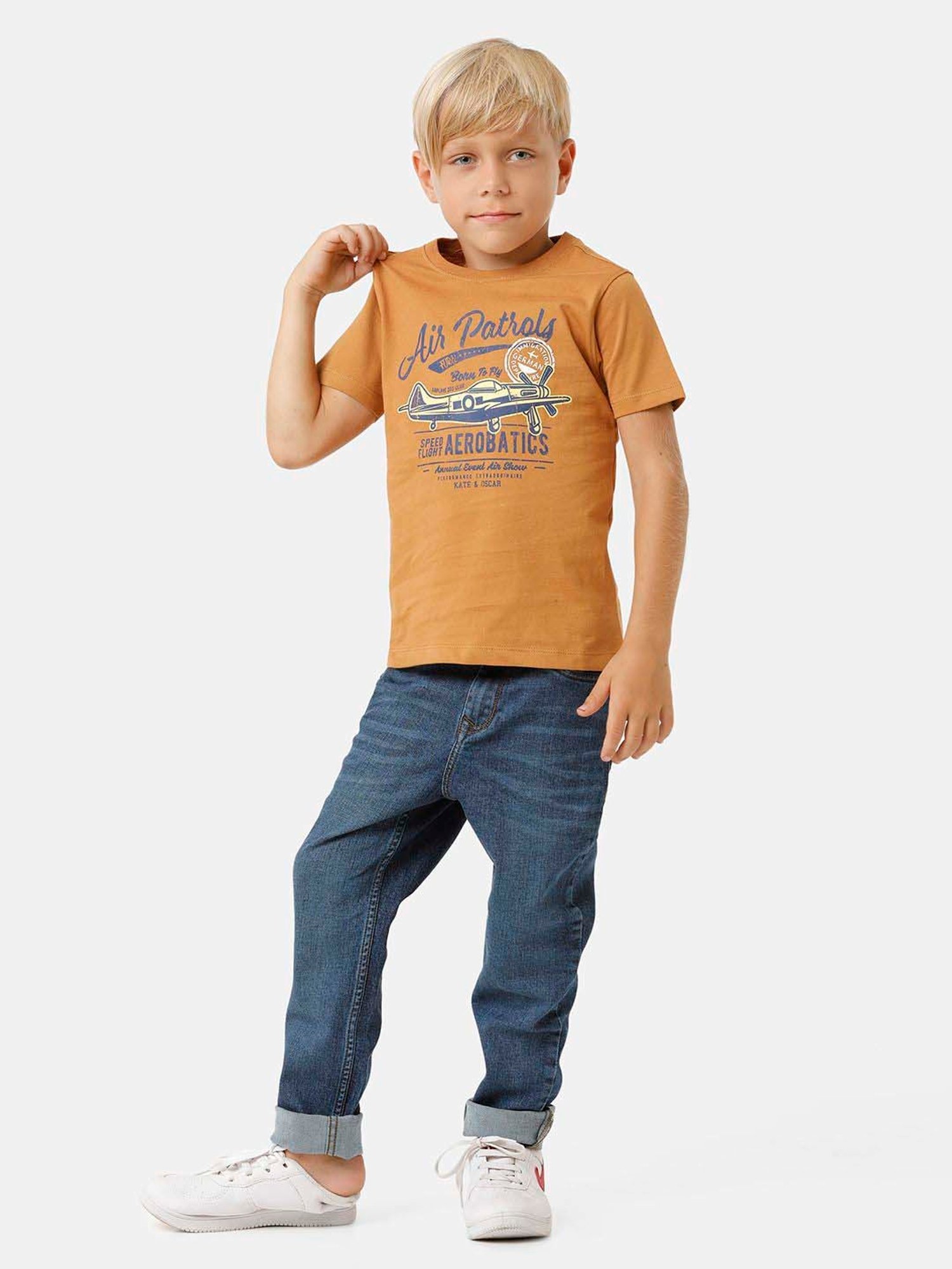 Kate & Oscar Kids Brown Cotton Printed T-Shirt