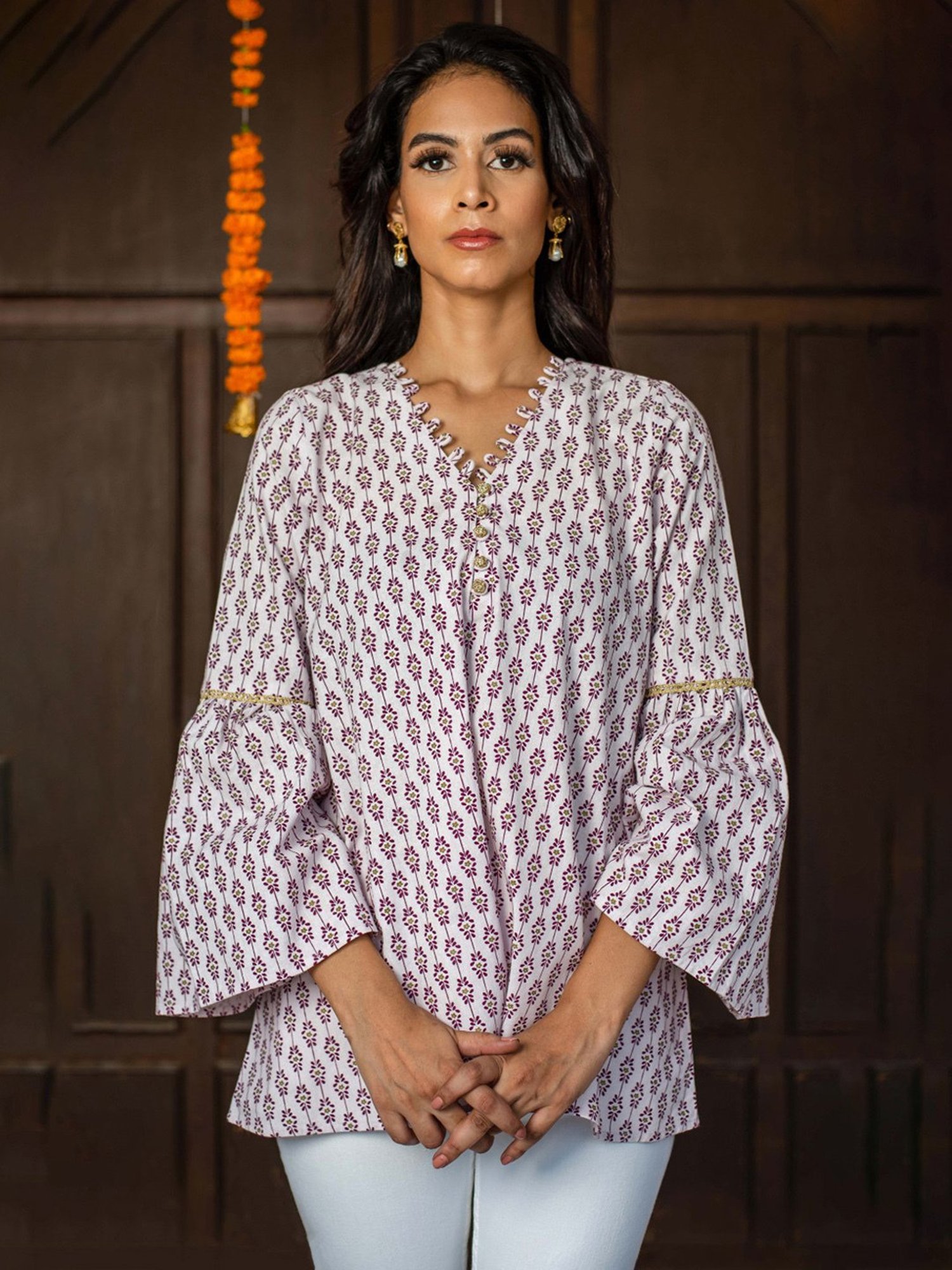 Grass & Sunshine Light Pink Boho Dreams Printed A Line Short Kurta