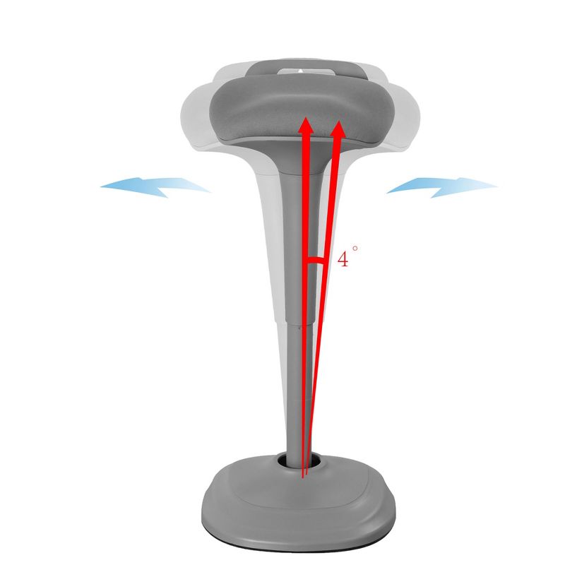 Living Essentials Forte Home Office Work Standing Sitting Desk Adult Adjustable Height 360 Degree Swivel Rocking Wobble Padded Stool Chair, Gray